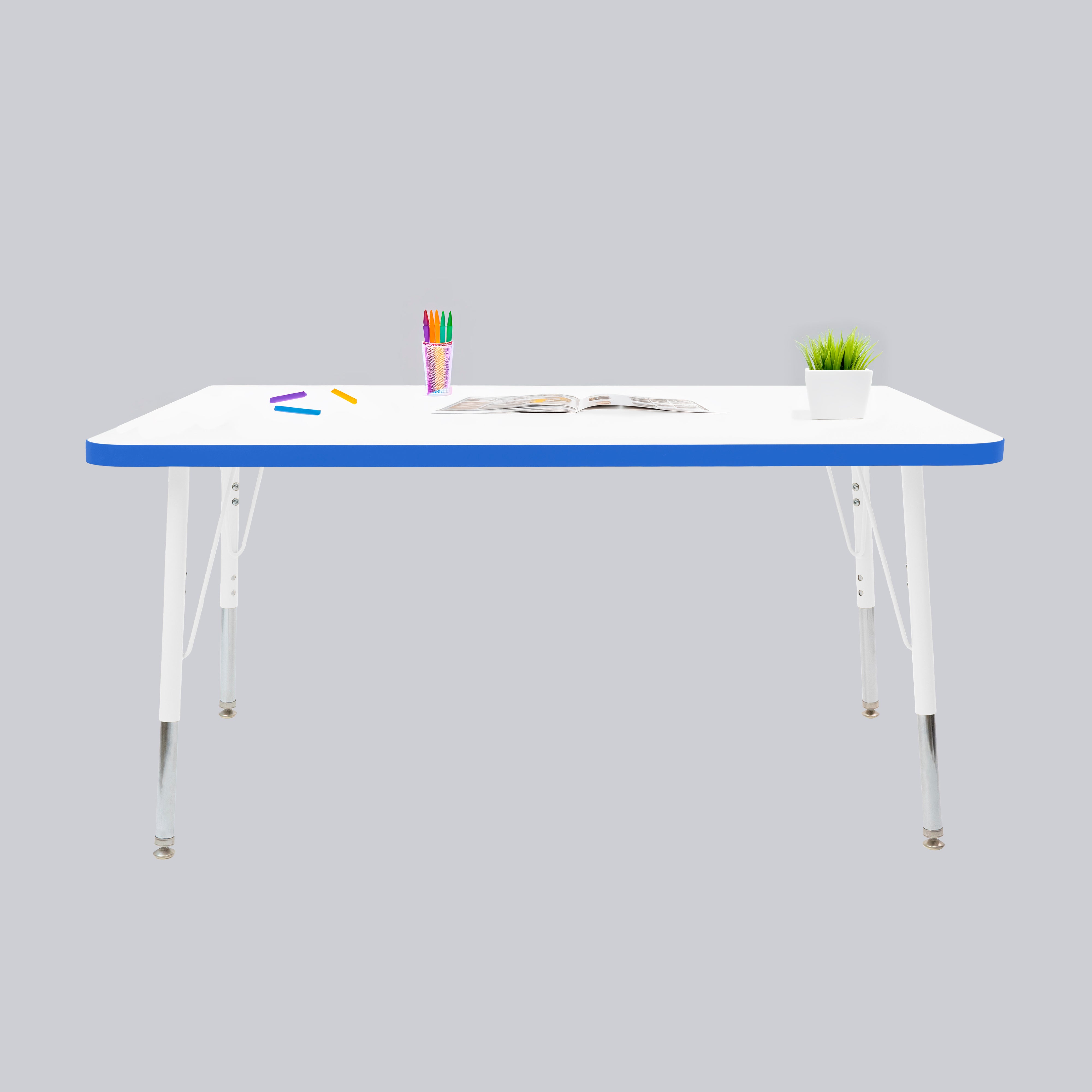 30" x 48" Rectangle Thermofused Activity Table with Adjustable Standard Swivel Glide Legs - White/Blue/White