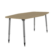 Adapte 34" x 60" Long Hexagon Woodgrain Activity Table with Adjustable Tapered Legs - Pasadena Oak/Silver