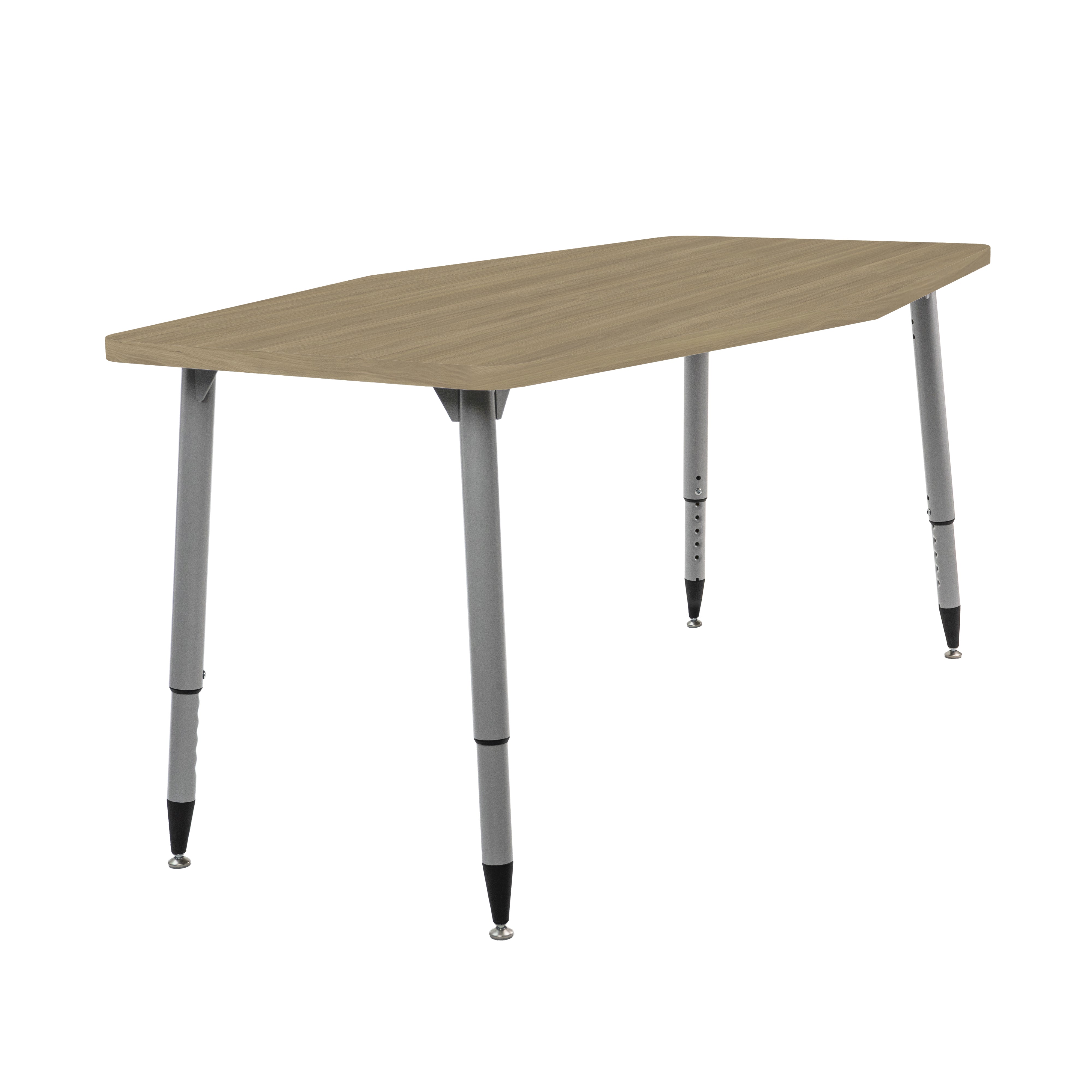 Adapte 34" x 60" Long Hexagon Woodgrain Activity Table with Adjustable Tapered Legs - Pasadena Oak/Silver