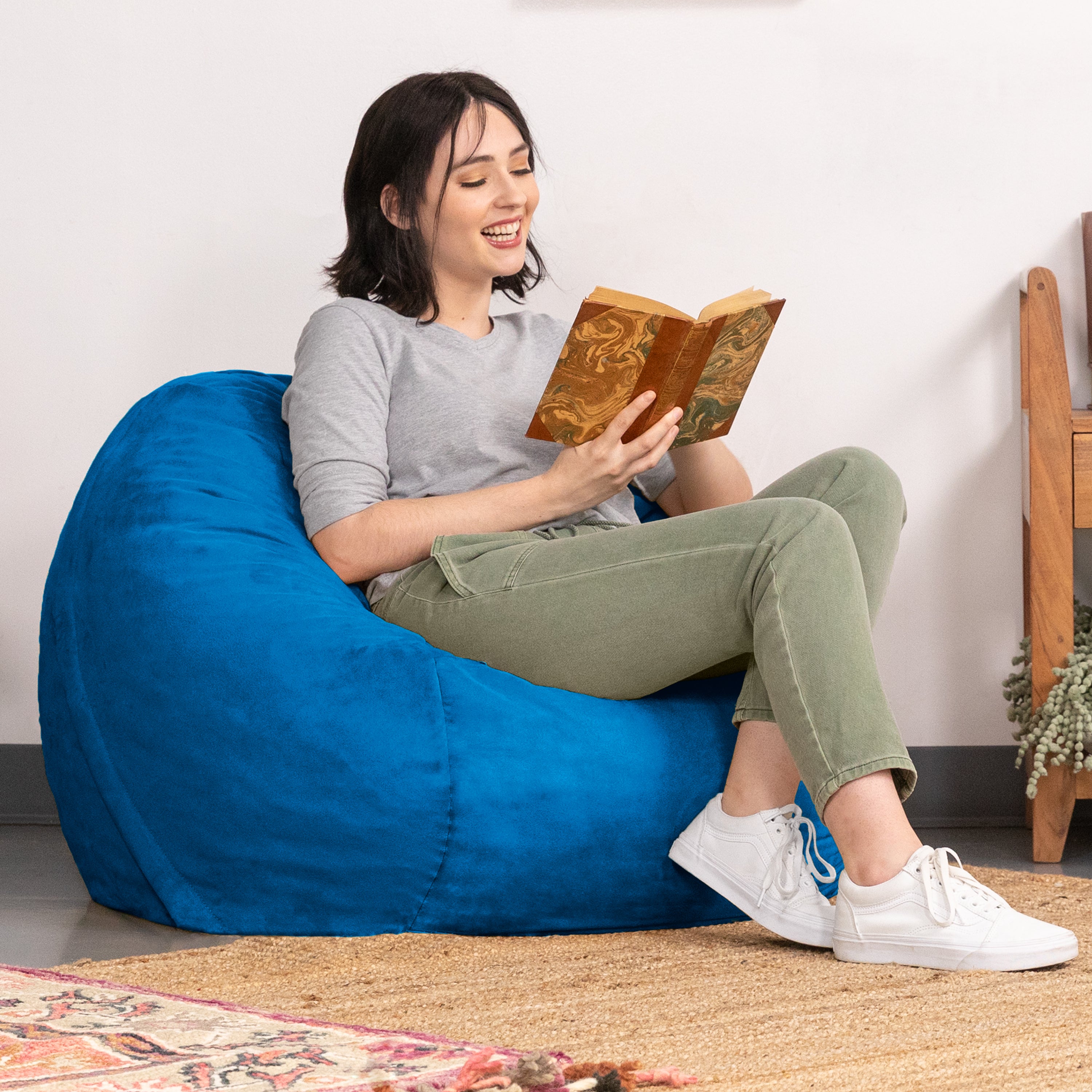 Jaxx Saxx 3 Foot Bean Bag Chair with Removable Cover, Blueberry
