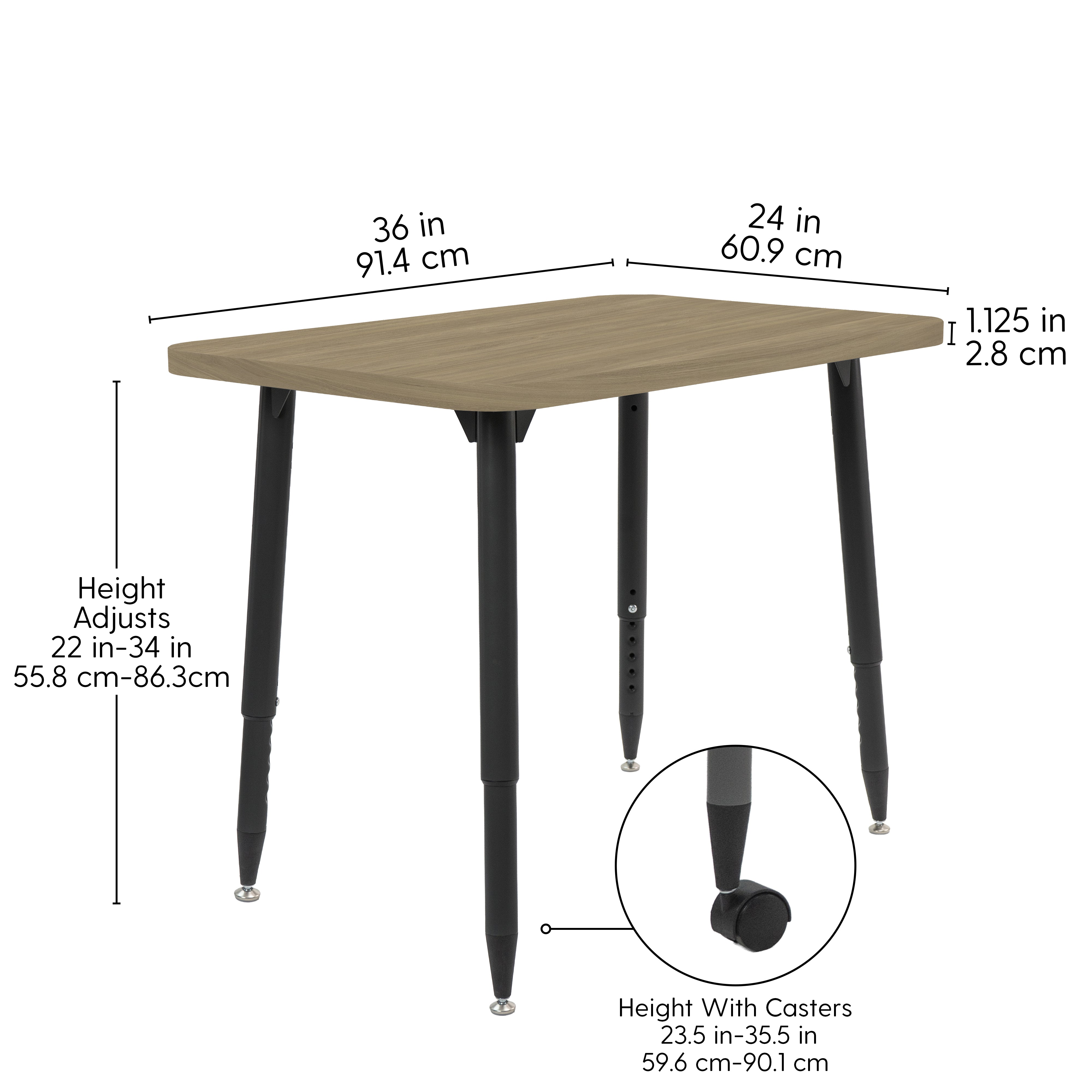 Adapte 24" x 36" Rectangle Woodgrain Activity Table with Adjustable Tapered Legs - Pasadena Oak/Black