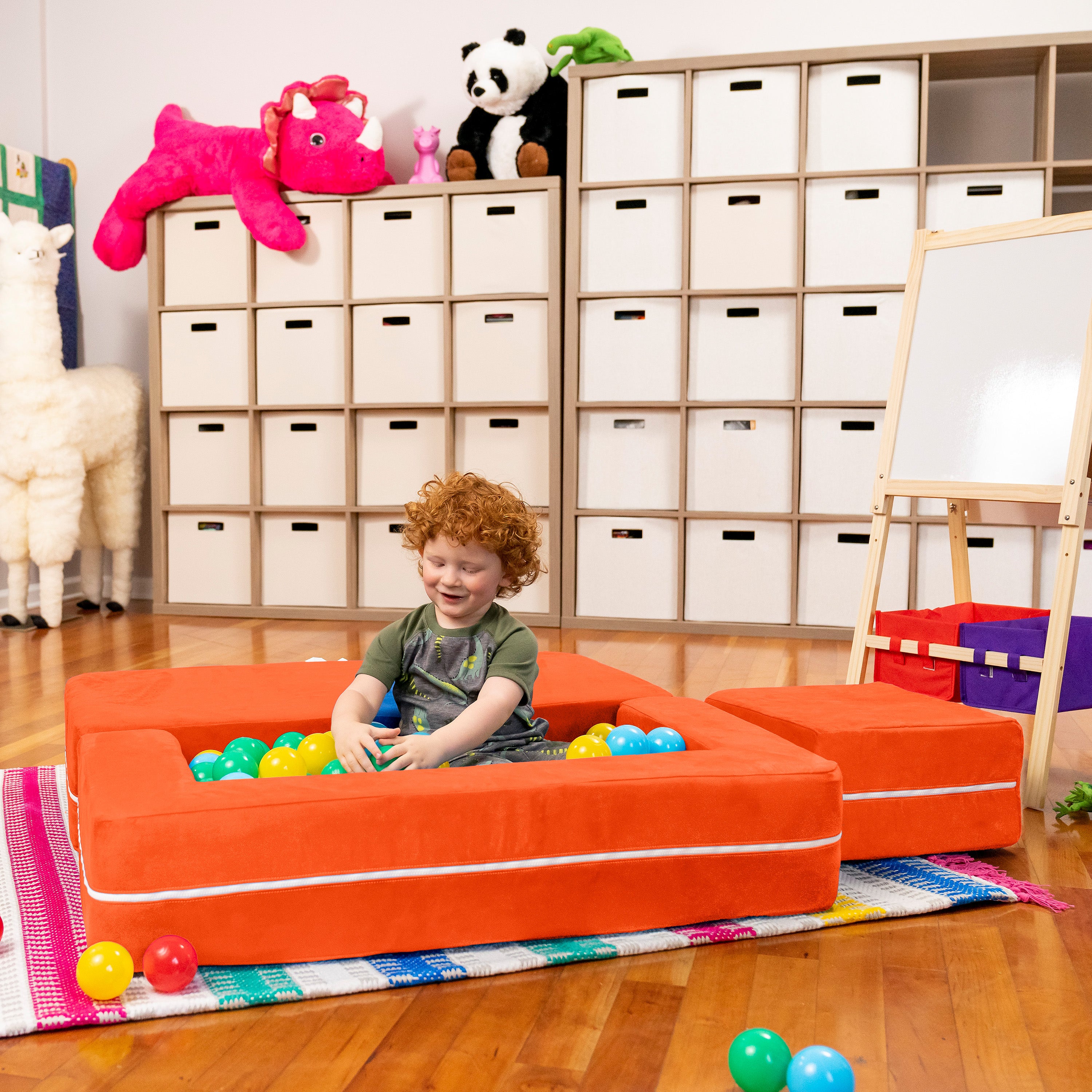 Jaxx Zipline Kids Modular Loveseat & Ottomans/Fold Out Lounger, Mandarin