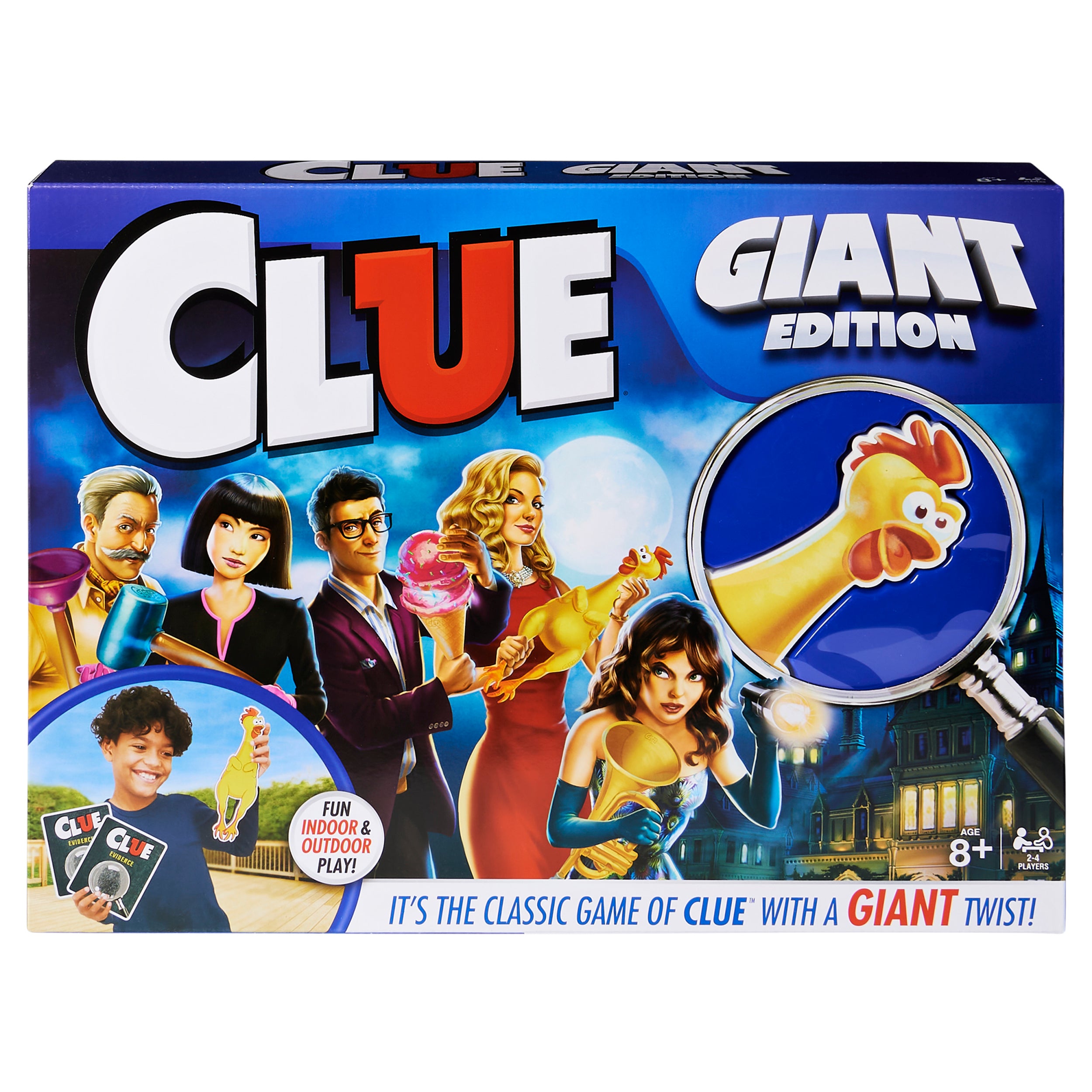 Spin Master Games, Clue Giant Edition, Family Game for Indoor & Outdoor Fun with Big Oversized Board, for Family and Kids, 2-4 Players, Ages 6 & Up