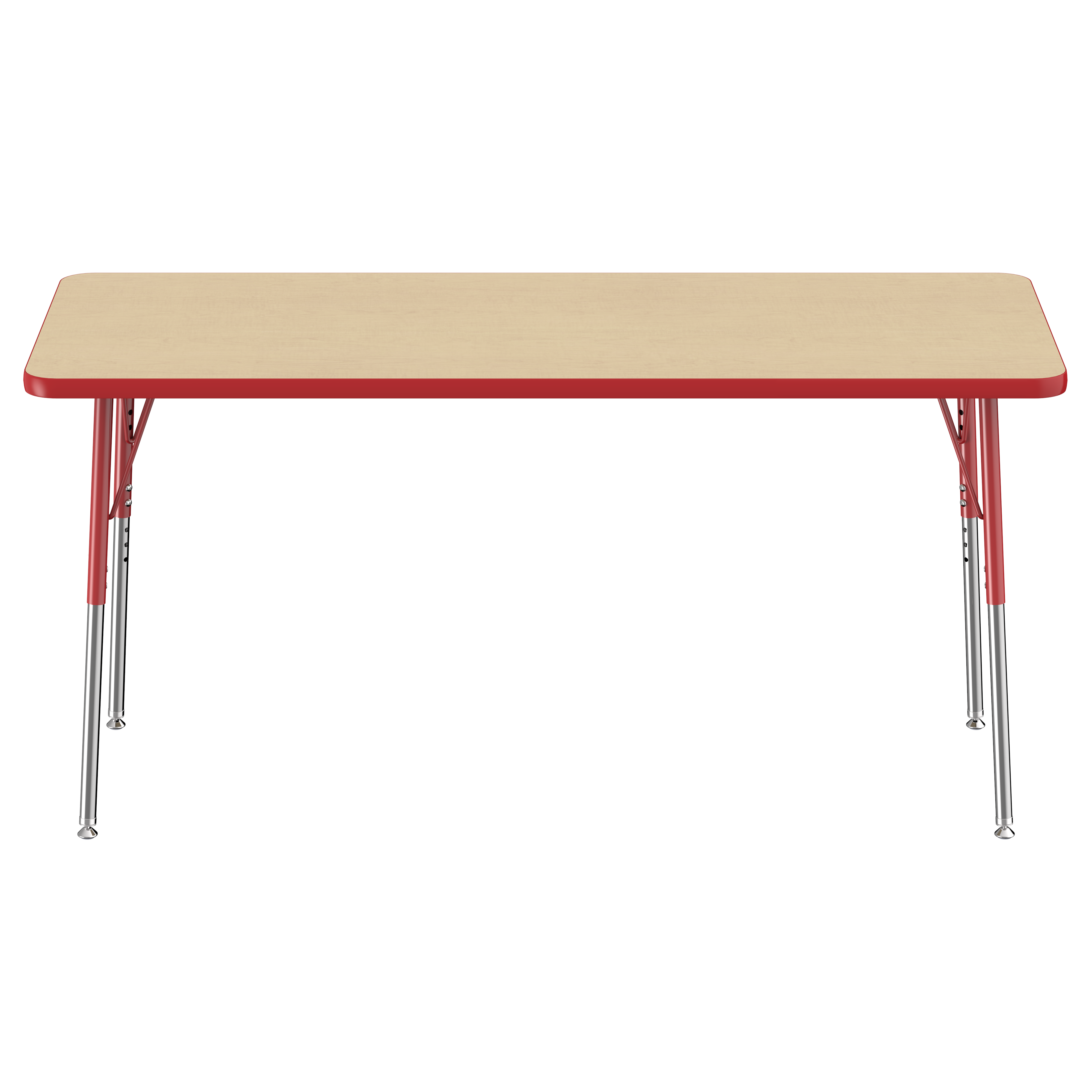 24" x 60" Rectangle T-Molding Activity Table with Adjustable Standard Swivel Glide Legs - Maple/Red