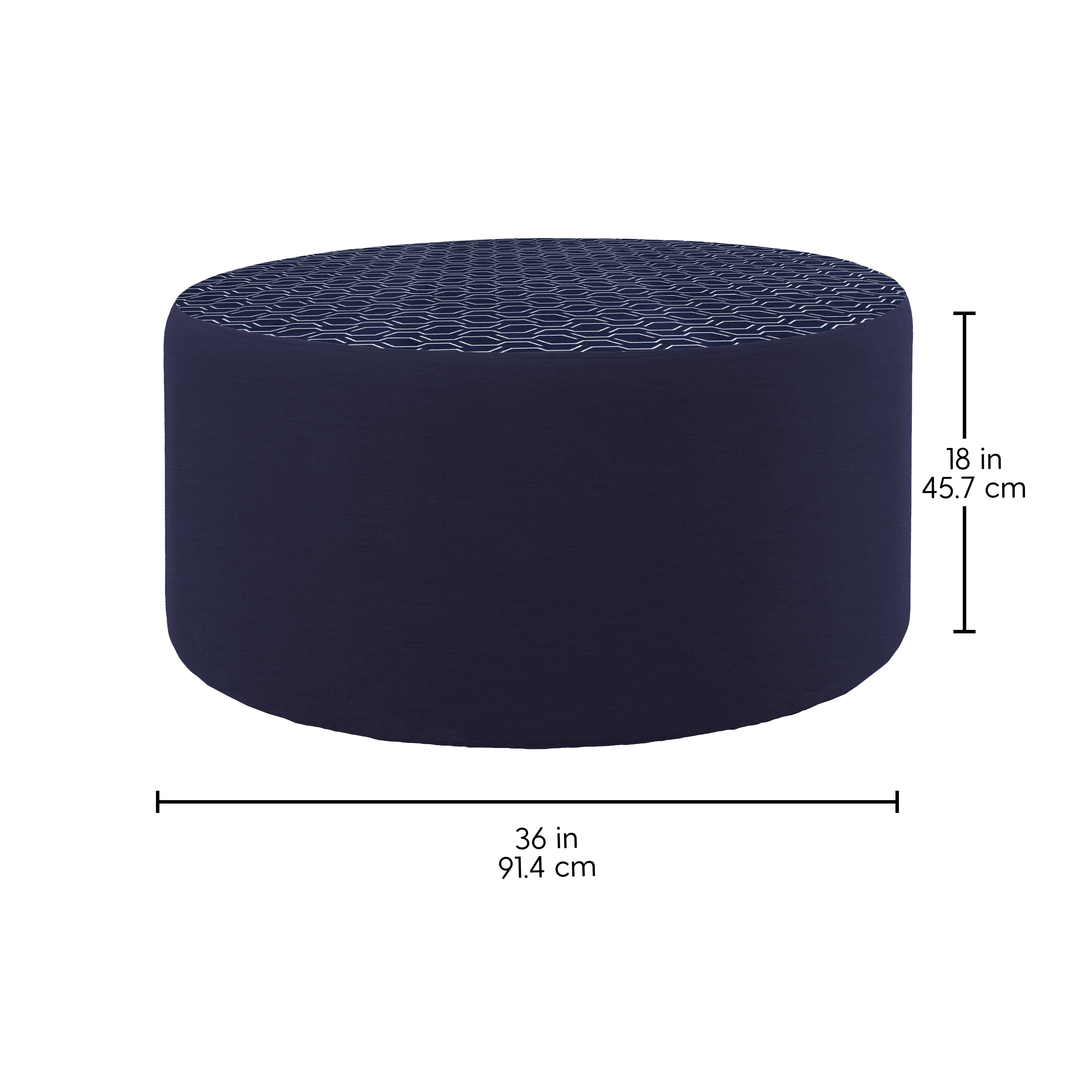 Outdoor 36" Round Ottoman with Sunbrella, 18" H - Adaptation Indigo/Canvas Navy