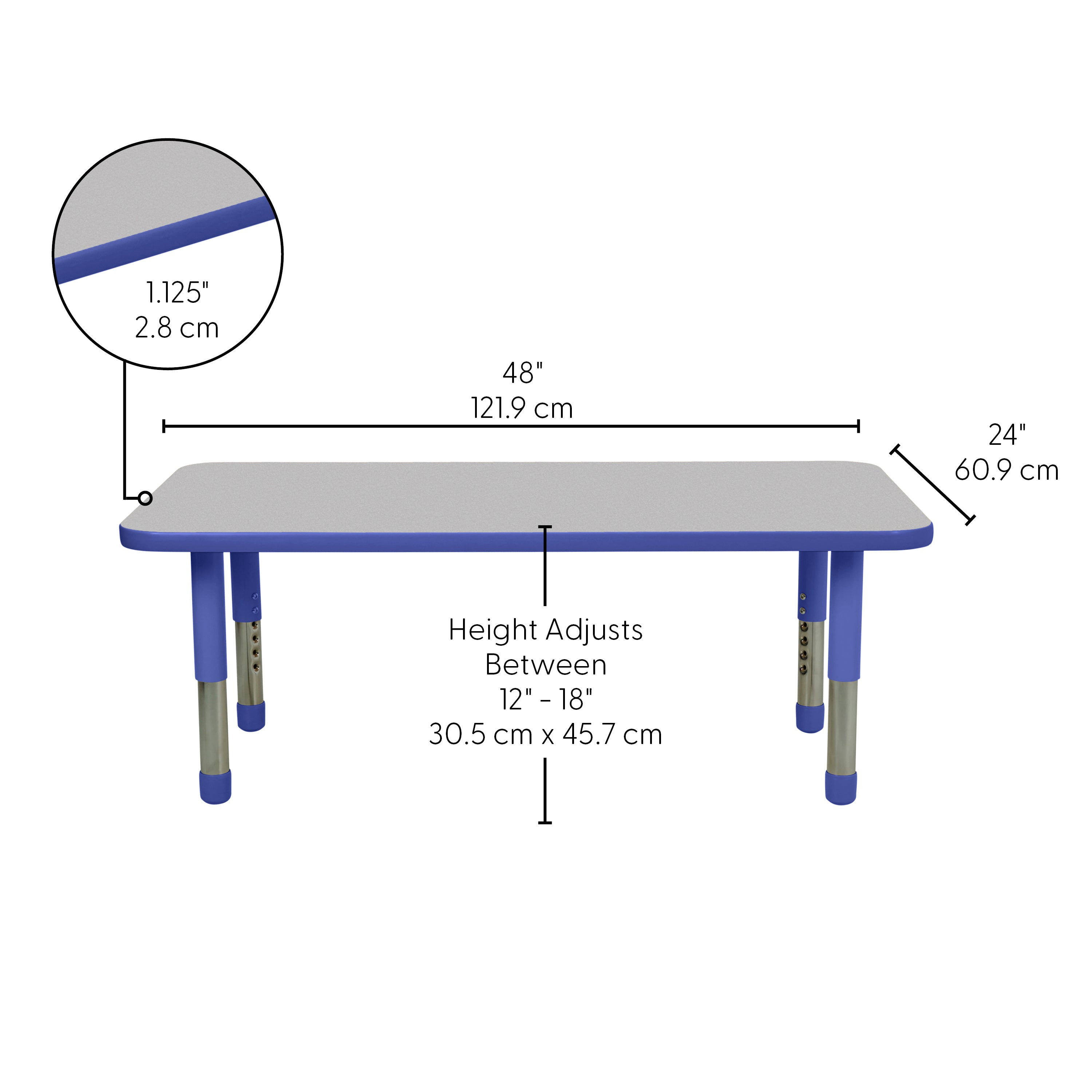 24" x 48" Rectangle T-Molding Activity Table with Adjustable Tiny Tot Legs - Gray/Blue