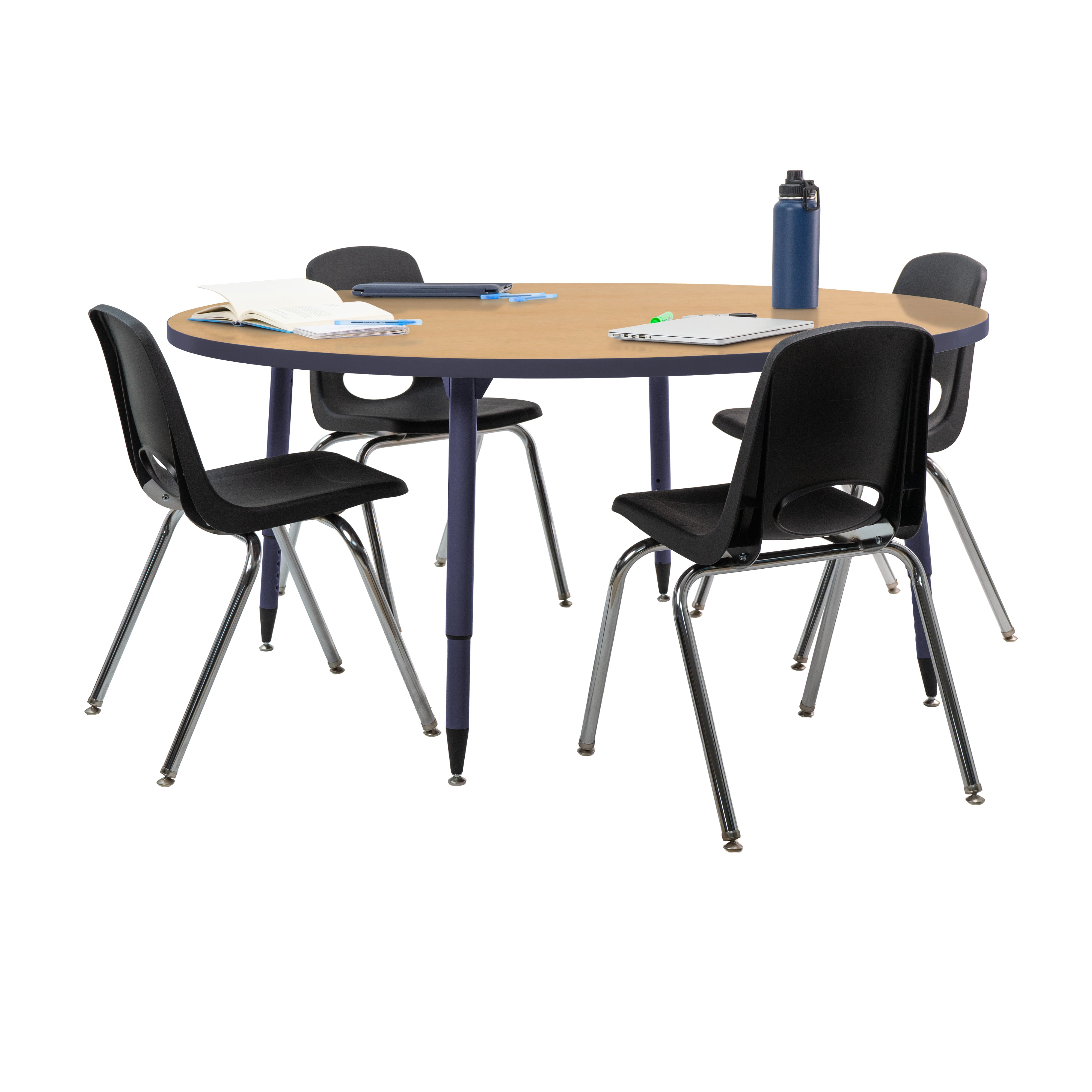 Adapte 60" Round Thermofused Activity Table with Adjustable Tapered Legs - Maple/Navy