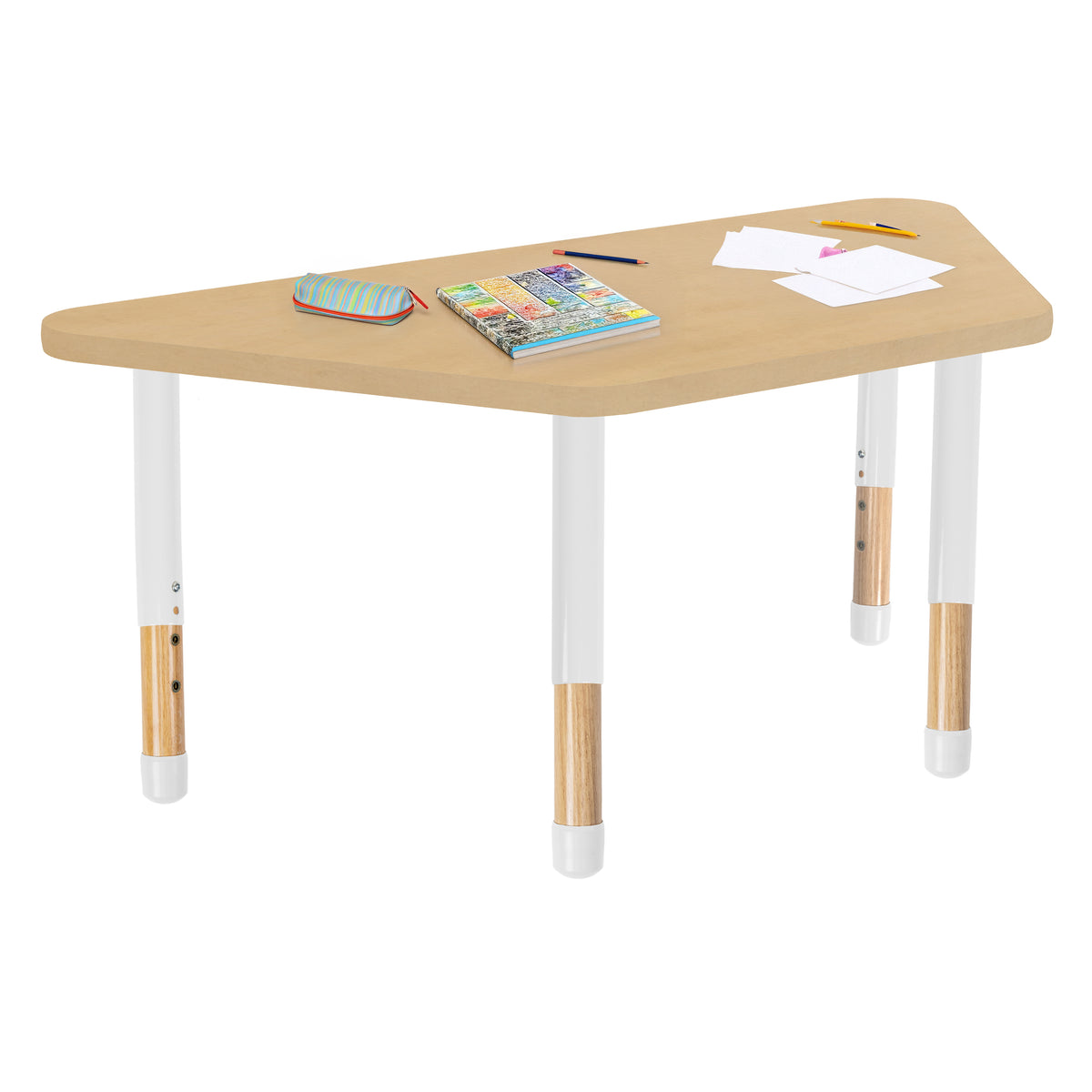 30" x 60" Trapezoid Thermofused Activity Table with Adjustable Chunky Wood Legs - Maple Grain/White/Natural