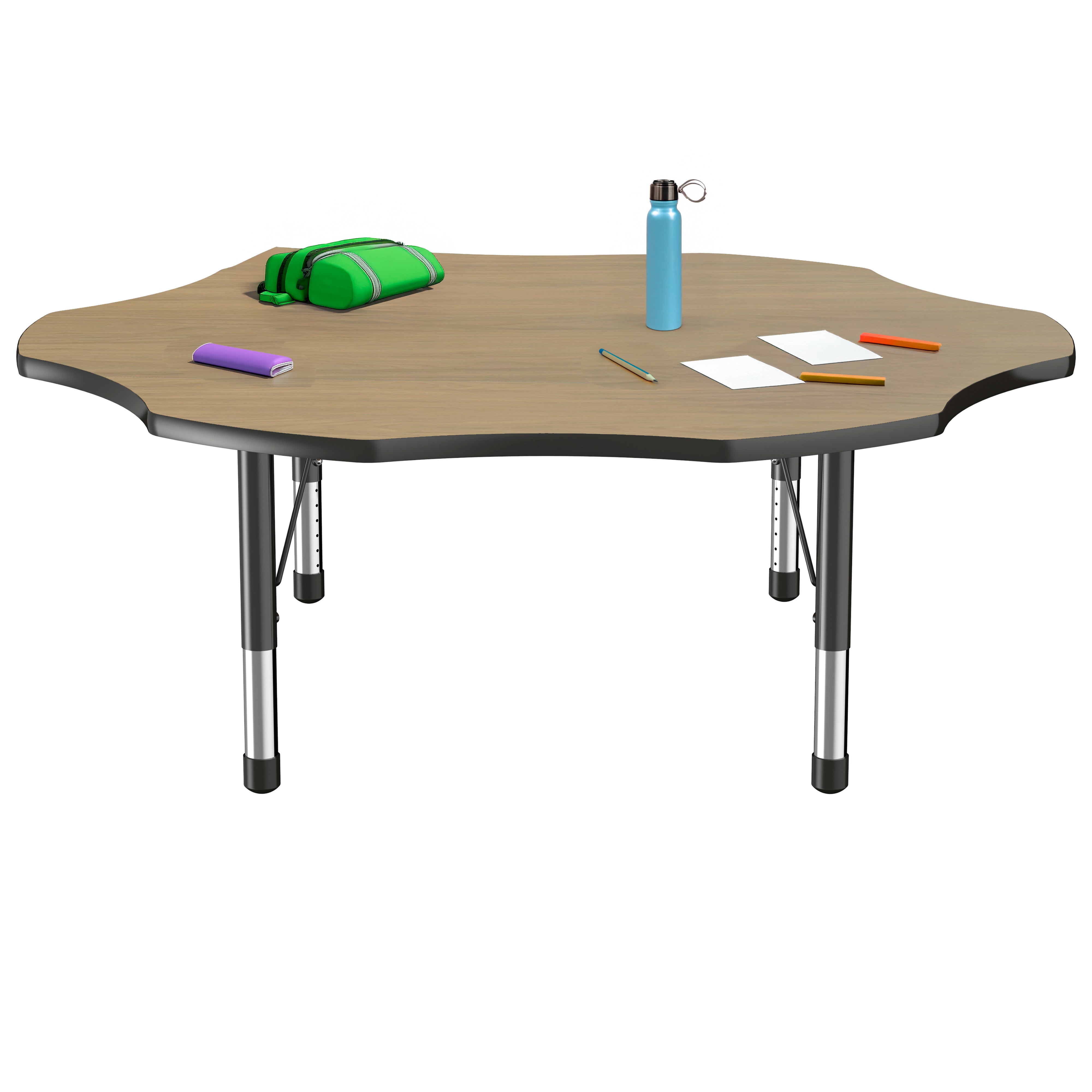 60" x 60" Flower T-Molding Activity Table with Adjustable Chunky Legs - Pasadena Oak/Black