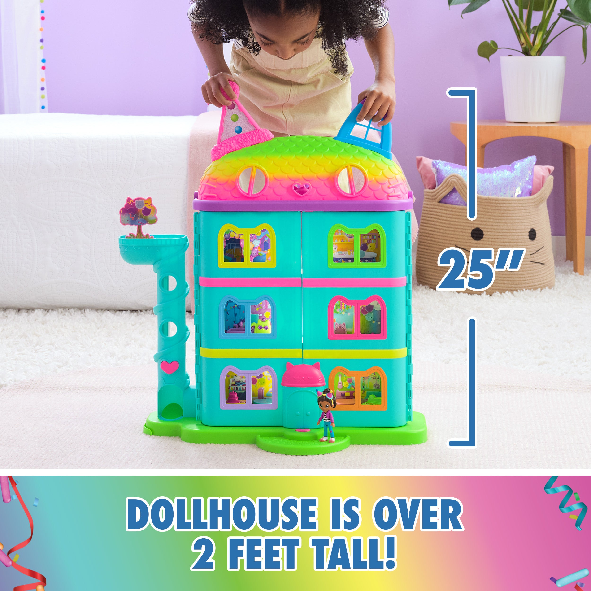 Gabby's Dollhouse, 15 Pc Celebration Dollhouse, 25-Inches Tall, with Toy Figures, Doll House Furniture & 10 Sounds, Kids Toys for Girls & Boys Ages 3+