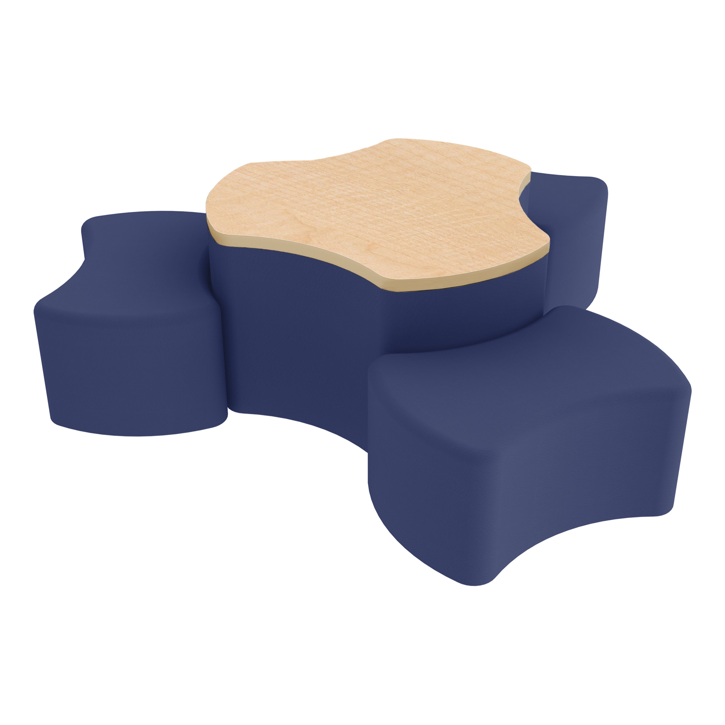 Pro Series Cog Ottoman Table with Bowtie 12" H Seating, 4-Piece Set - Navy/Maple