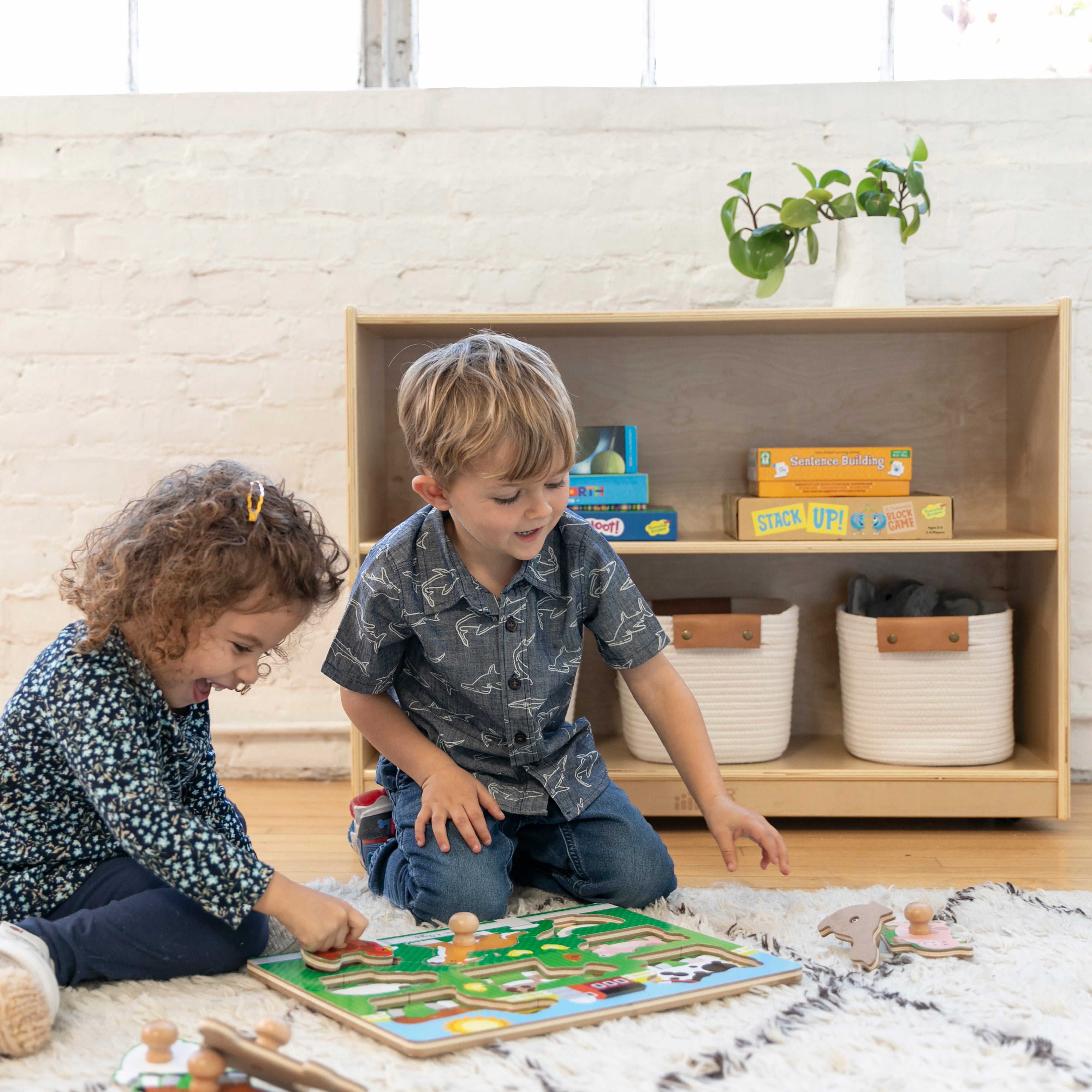 2 Shelf Storage Cabinet with Back - Natural
