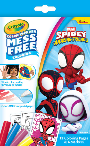 Crayola Color Wonder Spidey & His Amazing Friends Mini Box Set, 12 Coloring Pages & 4 Mess Free Markers, Toddler Coloring, Gift for Kids, 3+