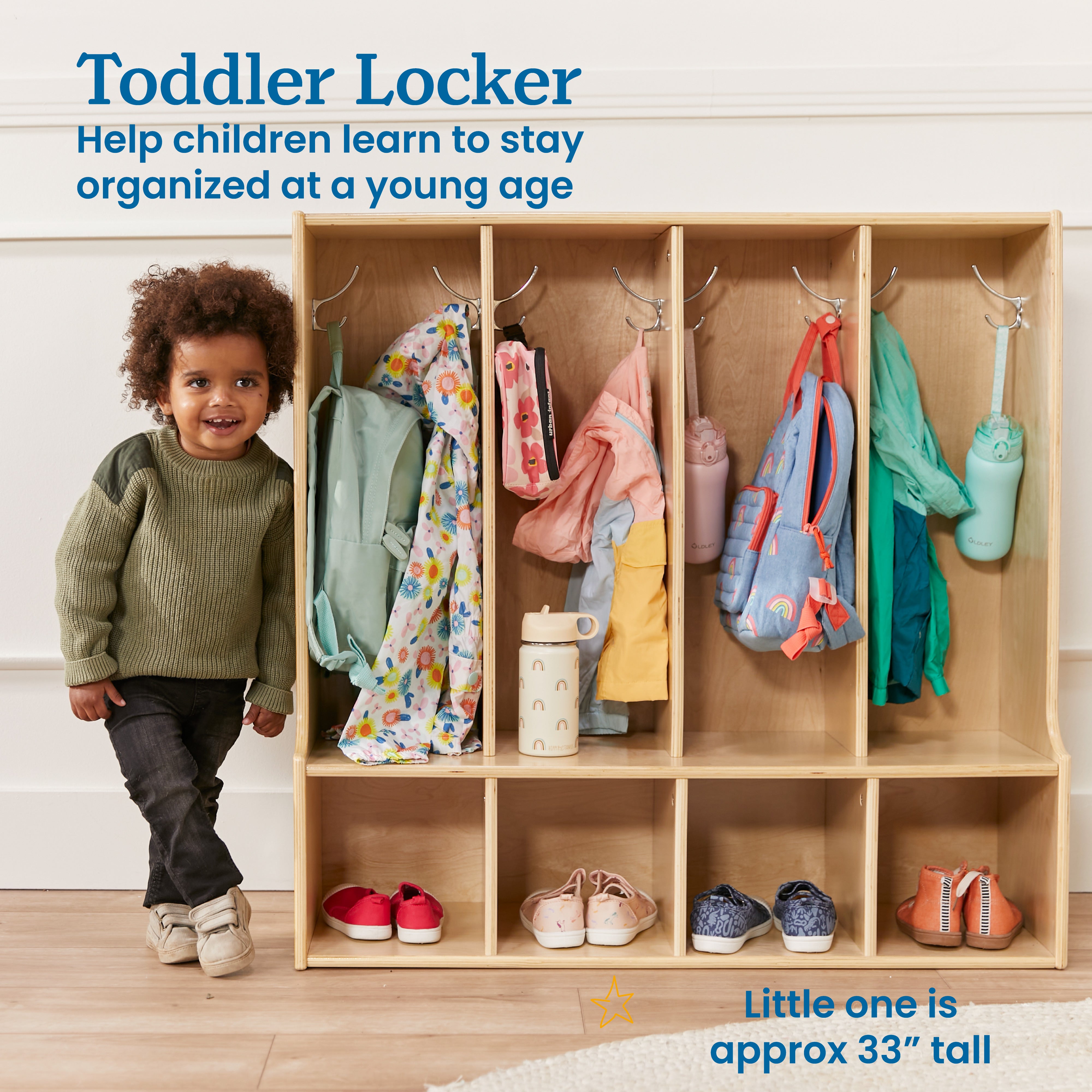Streamline 4-Section Toddler Coat Locker with Bench - Natural