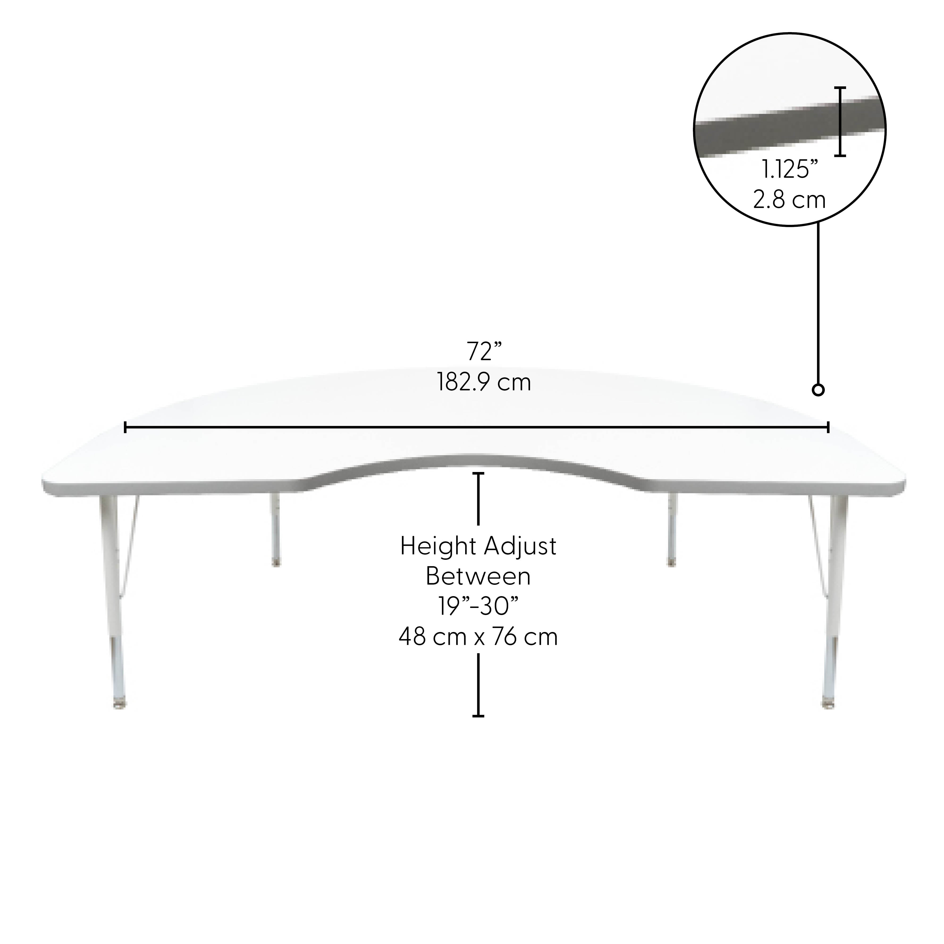 48" x 72" Kidney Thermofused Activity Table with Adjustable Standard Swivel Glide Legs - White/Light Gray/White