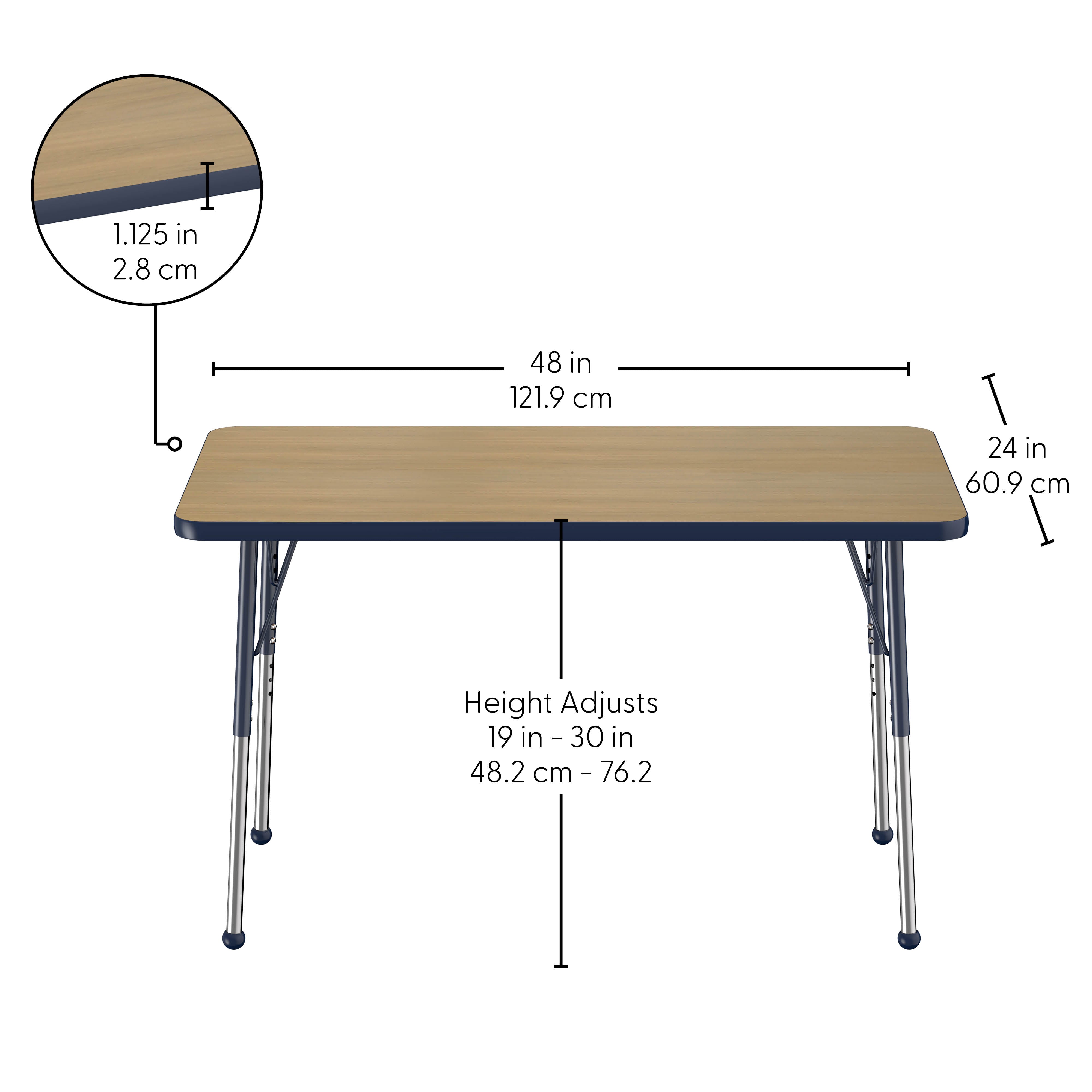 24" x 48" Rectangle Thermofused Activity Table with Adjustable Standard Ball Glide Legs - Pasadena Oak/Navy