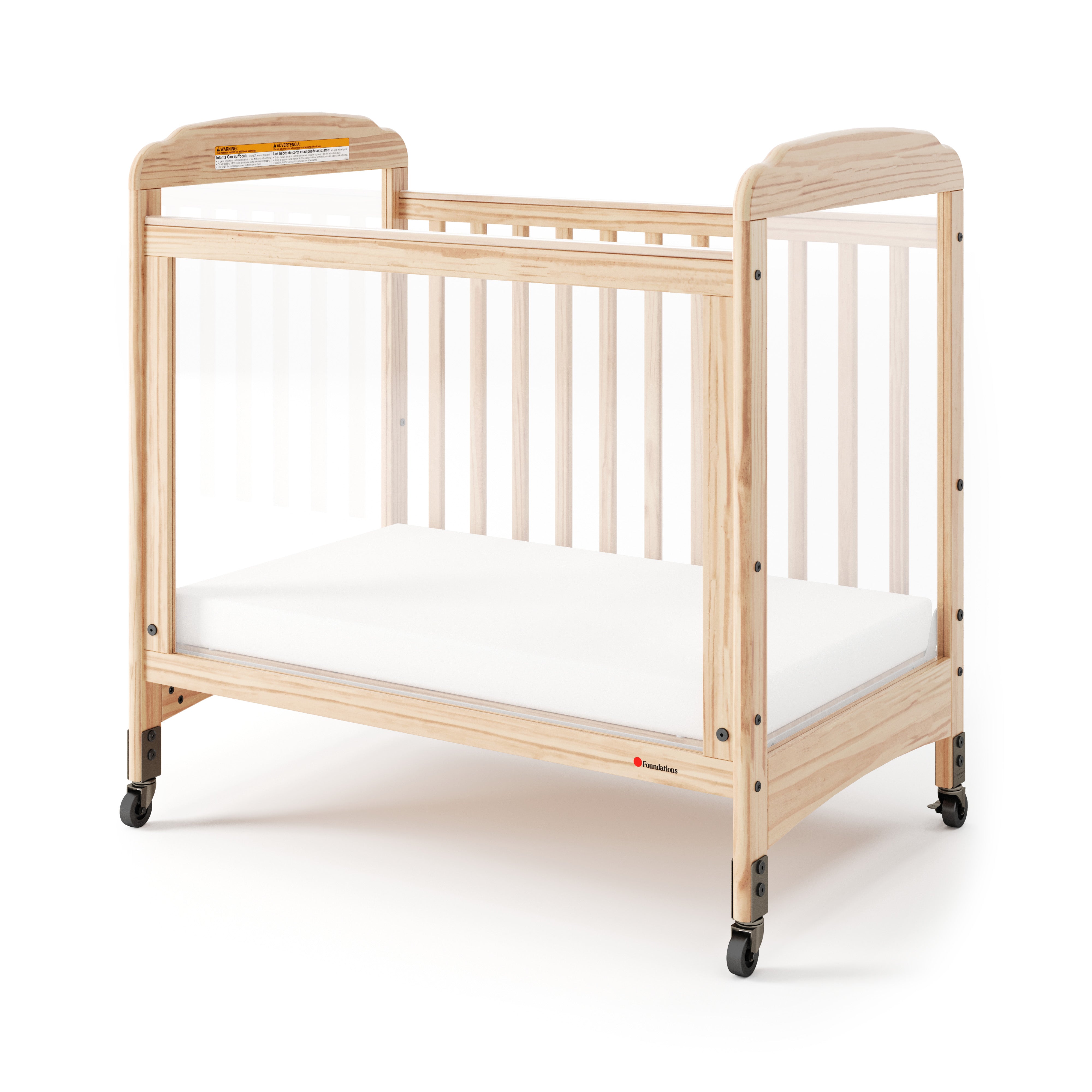Next Gen Serenity® 3 Panel Clearview Fixed-Side Compact Crib, Natural