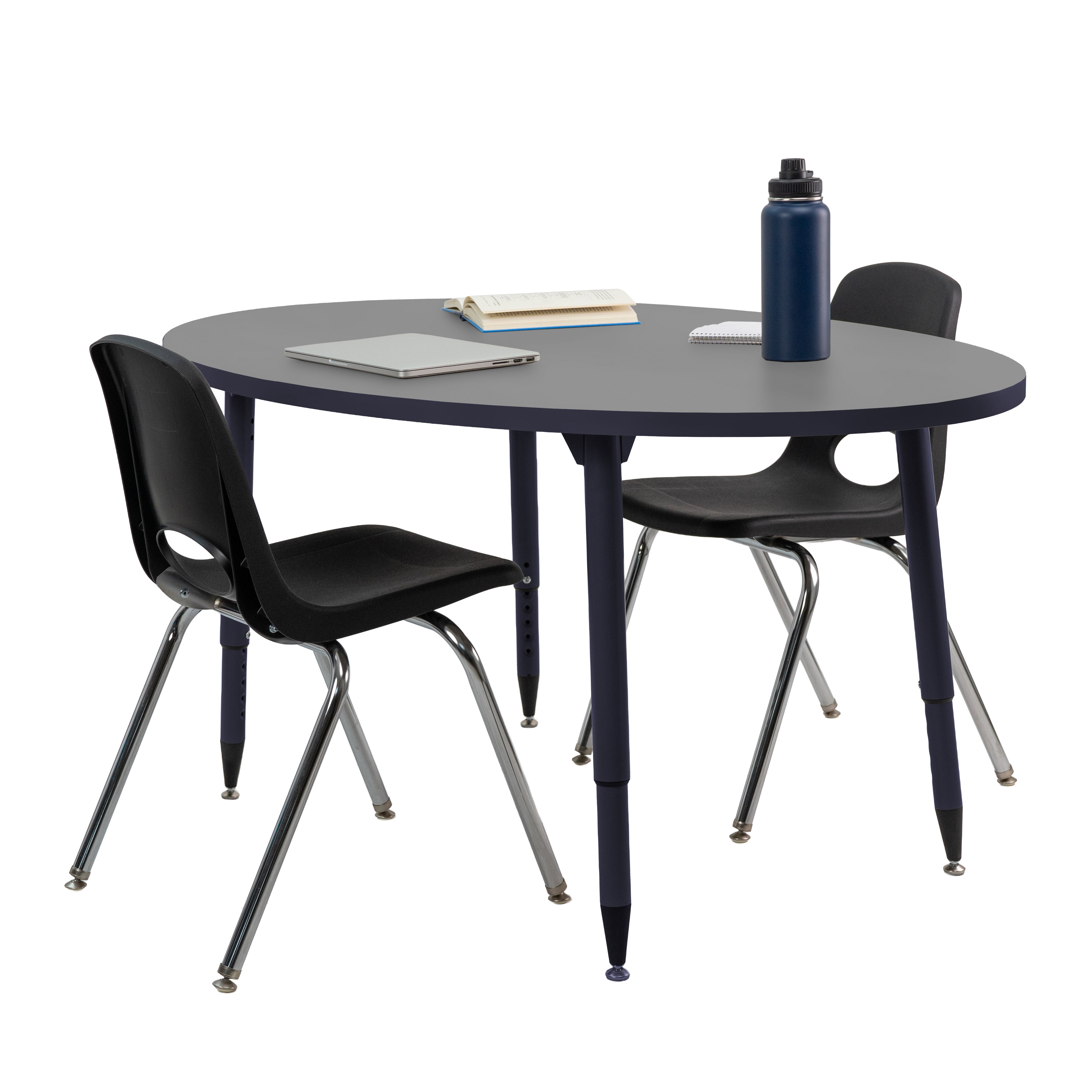 Adapte 30" x 60" Oval Thermofused Activity Table with Adjustable Tapered Legs - Gray/Navy