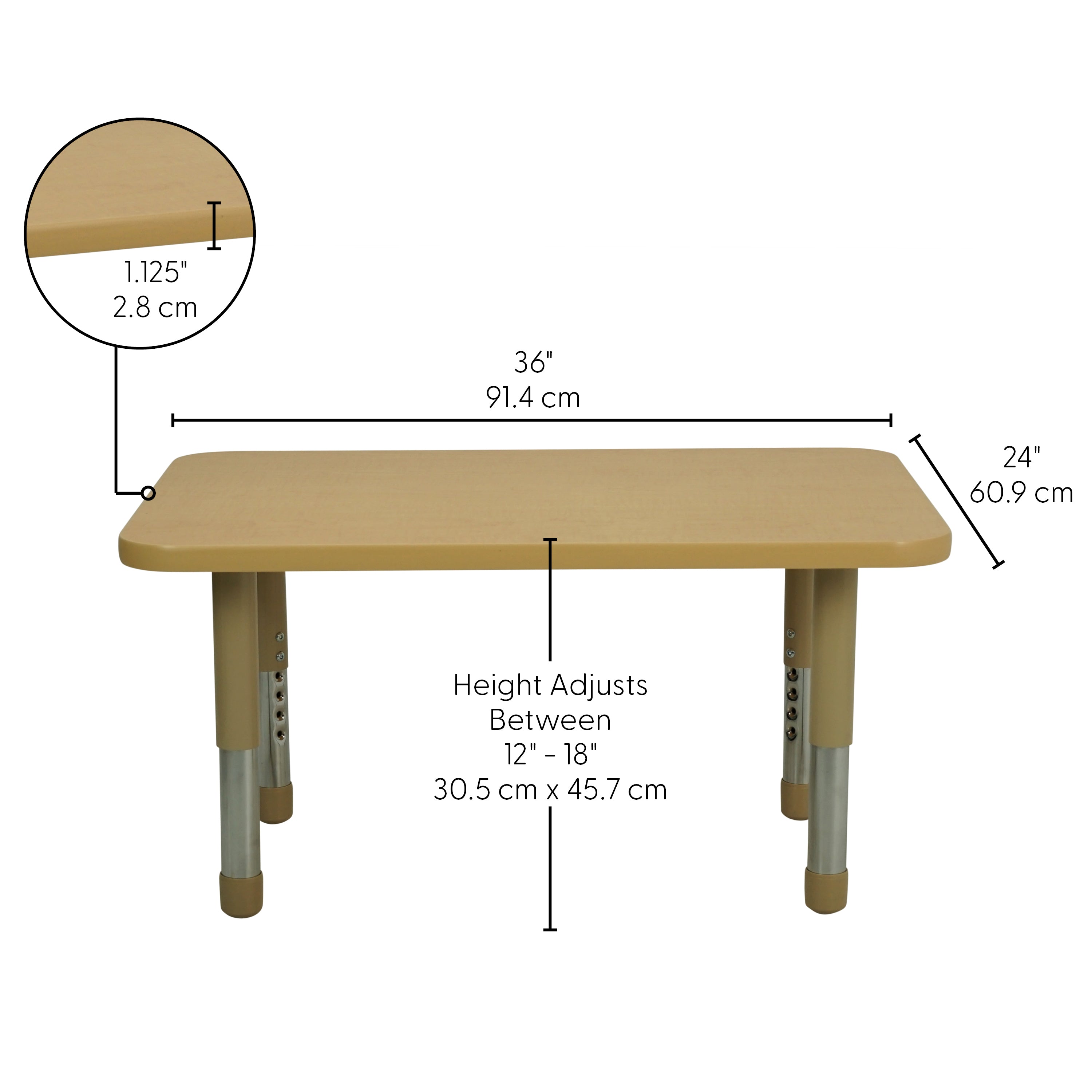 24" x 36" Rectangle T-Molding Activity Table with Adjustable Tiny Tot Legs - Maple/Sand