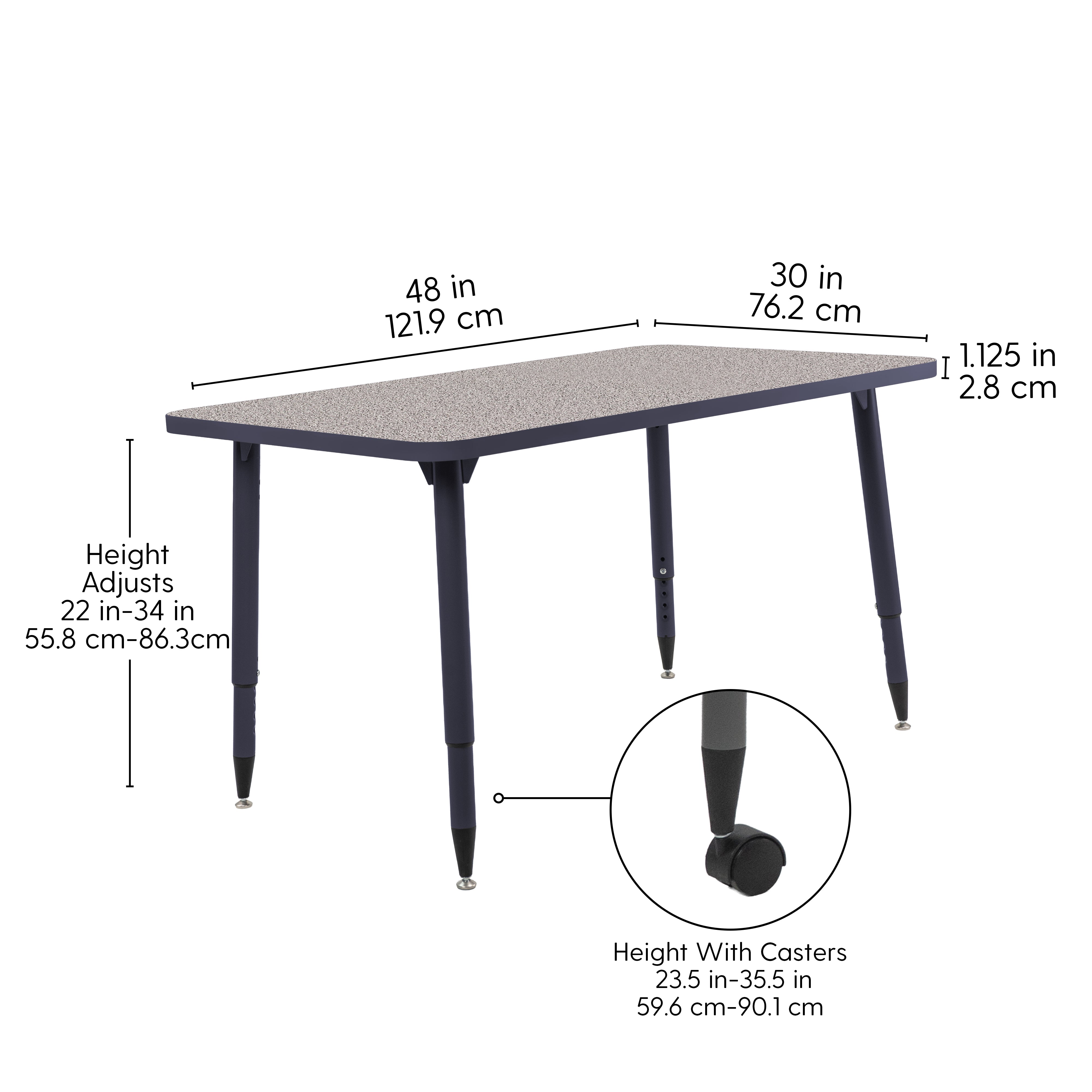 Adapte 30" x 48" Rectangle Thermofused Activity Table with Adjustable Tapered Legs - Gray/Navy