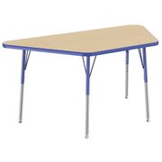 30" x 60" Trapezoid T-Molding Activity Table with Adjustable Standard Swivel Glide Legs - Maple/Blue