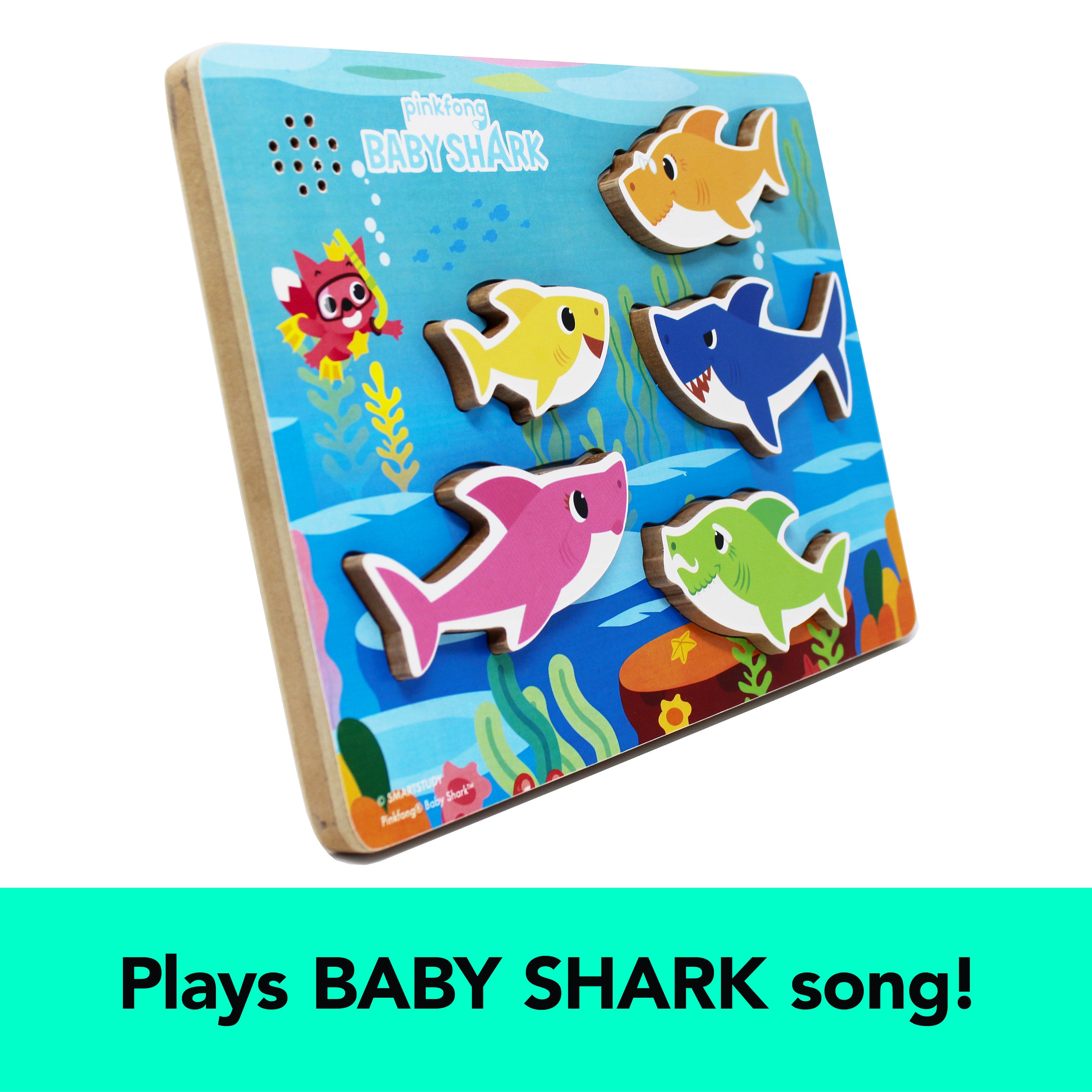 Spin Master Games, Pinkfong Baby Shark Musical Wooden Sound Puzzle, Plays Viral Song, 5 Pieces, Toddler Toys, for Ages 2 & Up