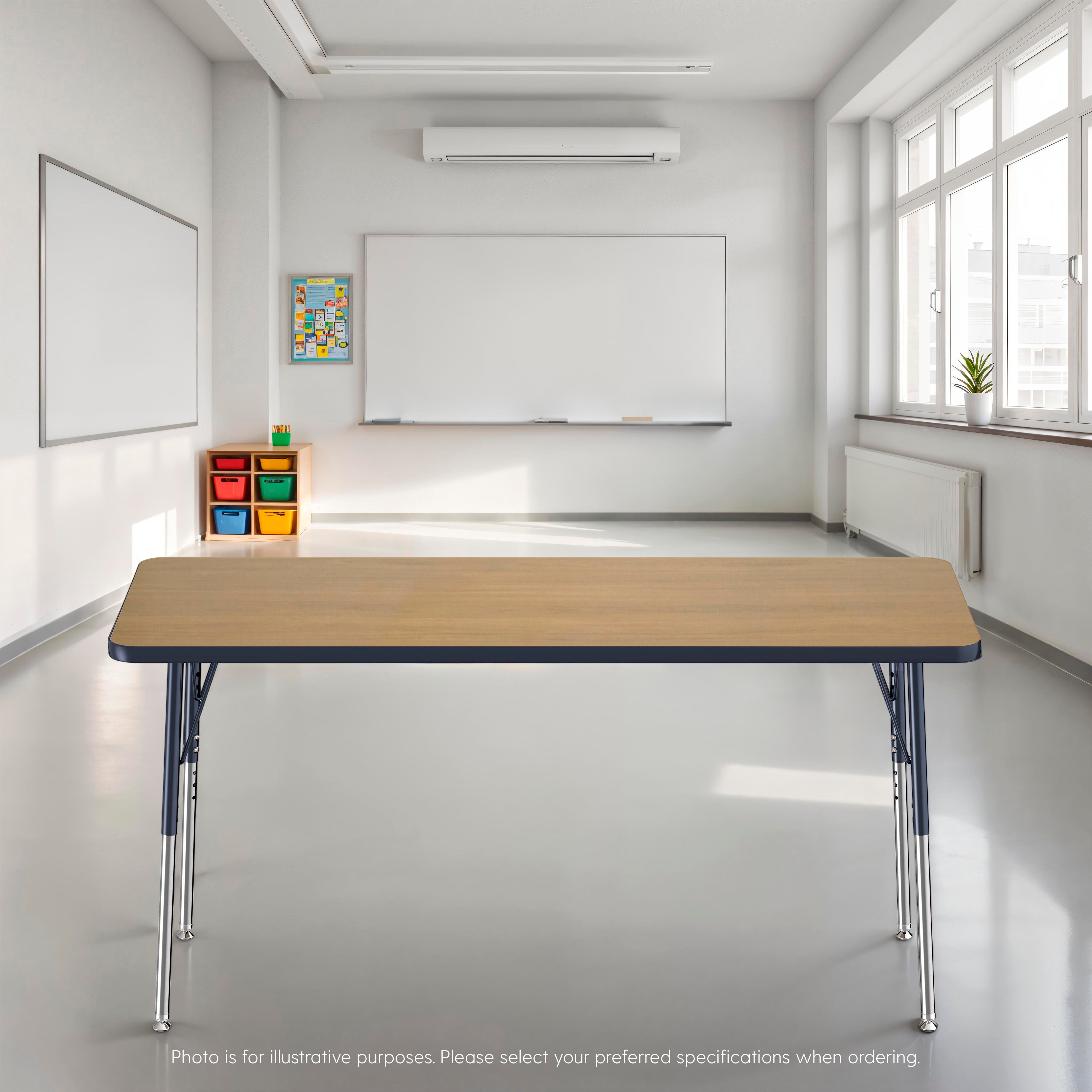 24" x 60" Rectangle T-Molding Activity Table with Adjustable Standard Swivel Glide Legs - Pasadena Oak/Navy