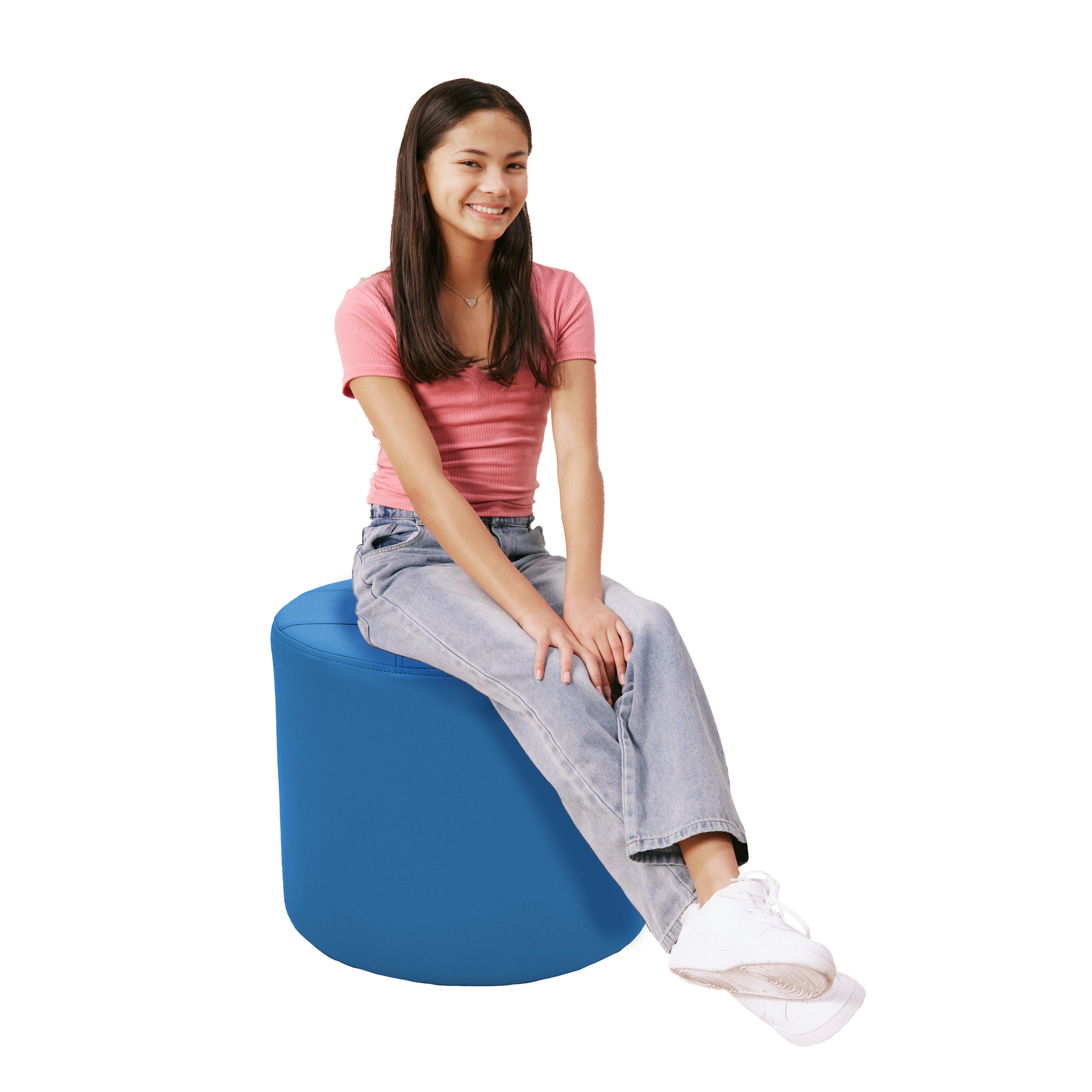 Tufted Round Ottoman 16" Height - French Blue