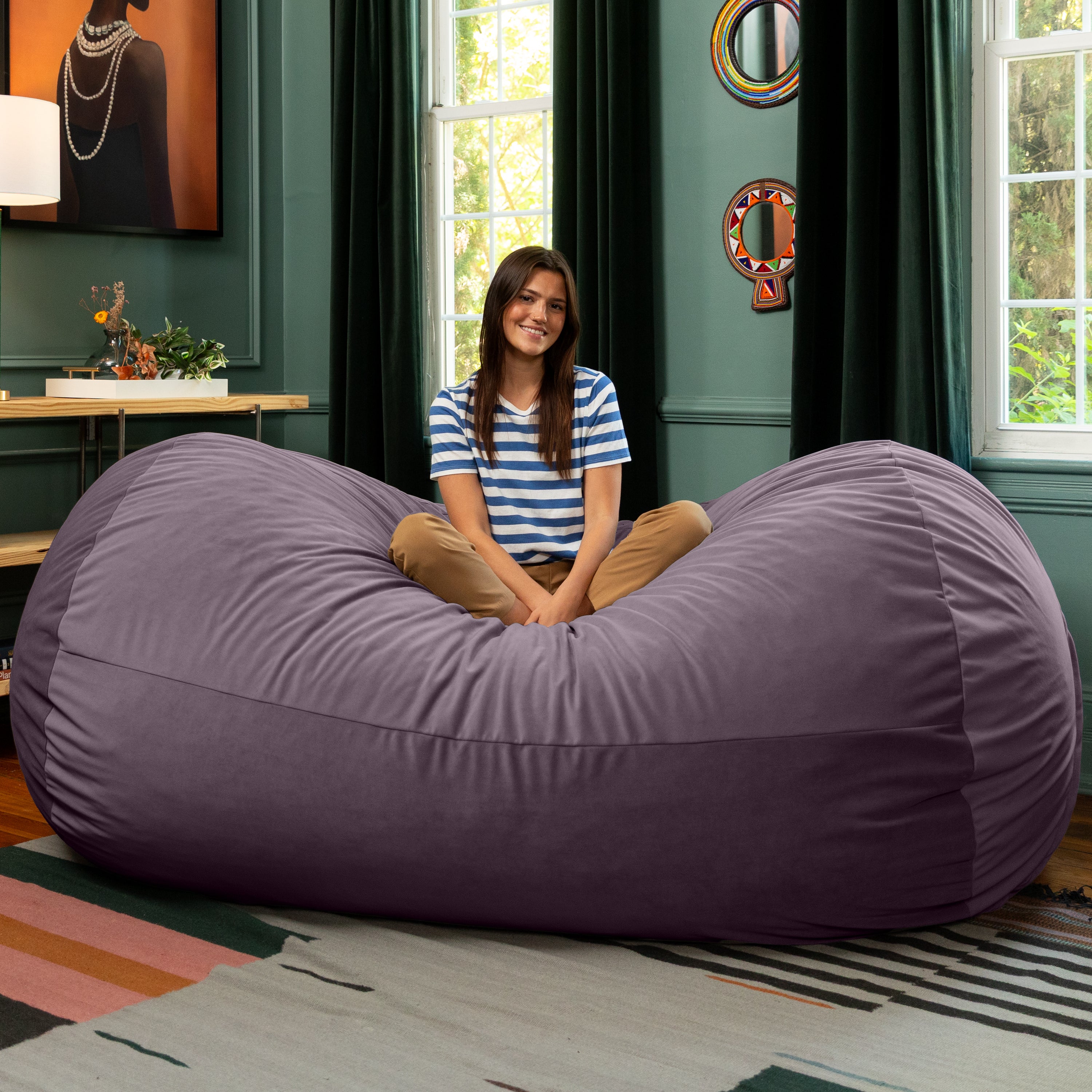 Jaxx Grand Lounger 7 Foot Bean Bag Sofa -Lush Velvet Purple