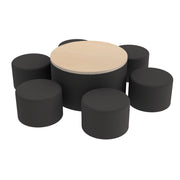 Pro Series 30" Round Ottoman Table with Round 12" H Seating, 7-Piece Set - Black/Maple