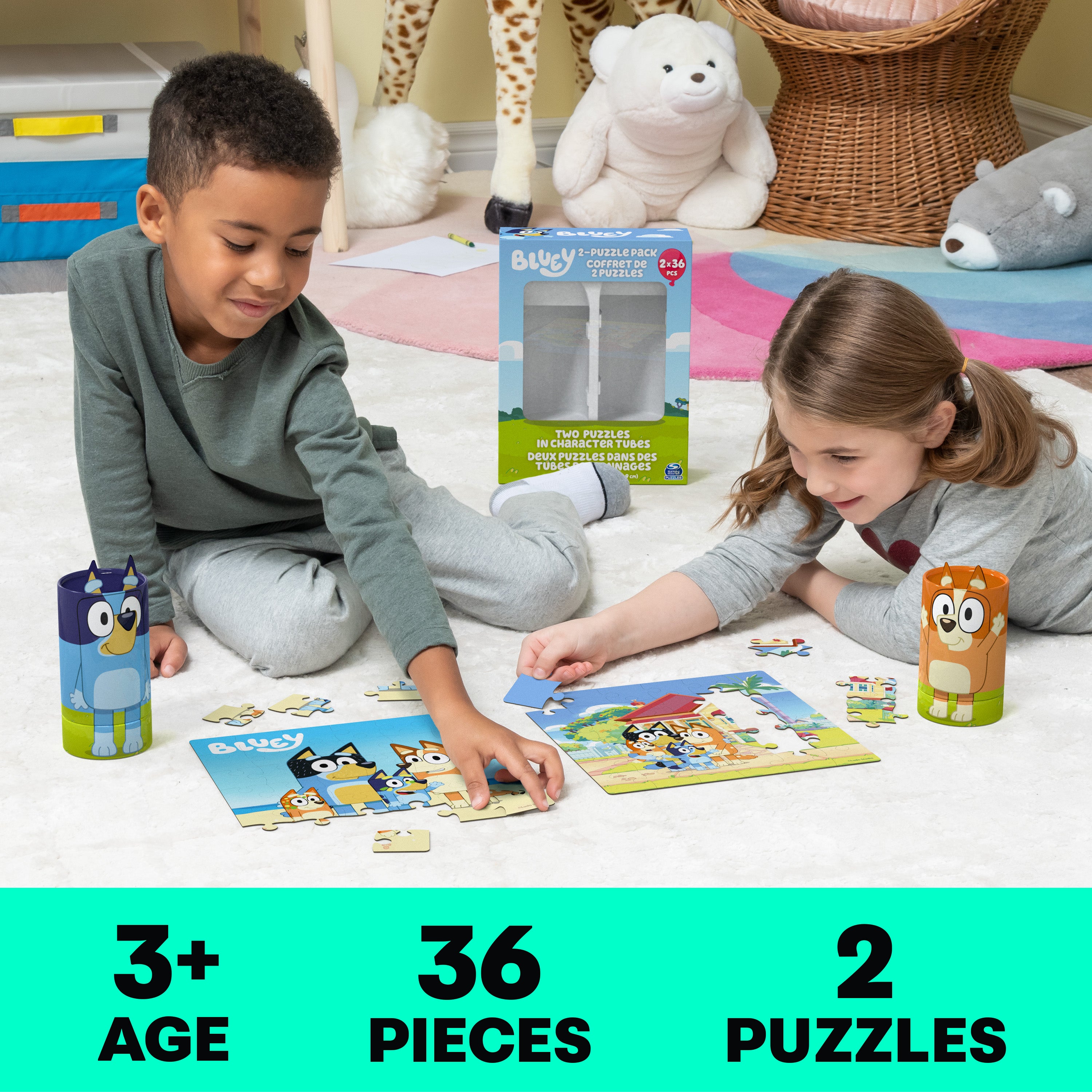 Spin Master Games, Bluey Puzzles 2-Pack, 36 Pieces, Preschool Puzzles, for Ages 3 & Up