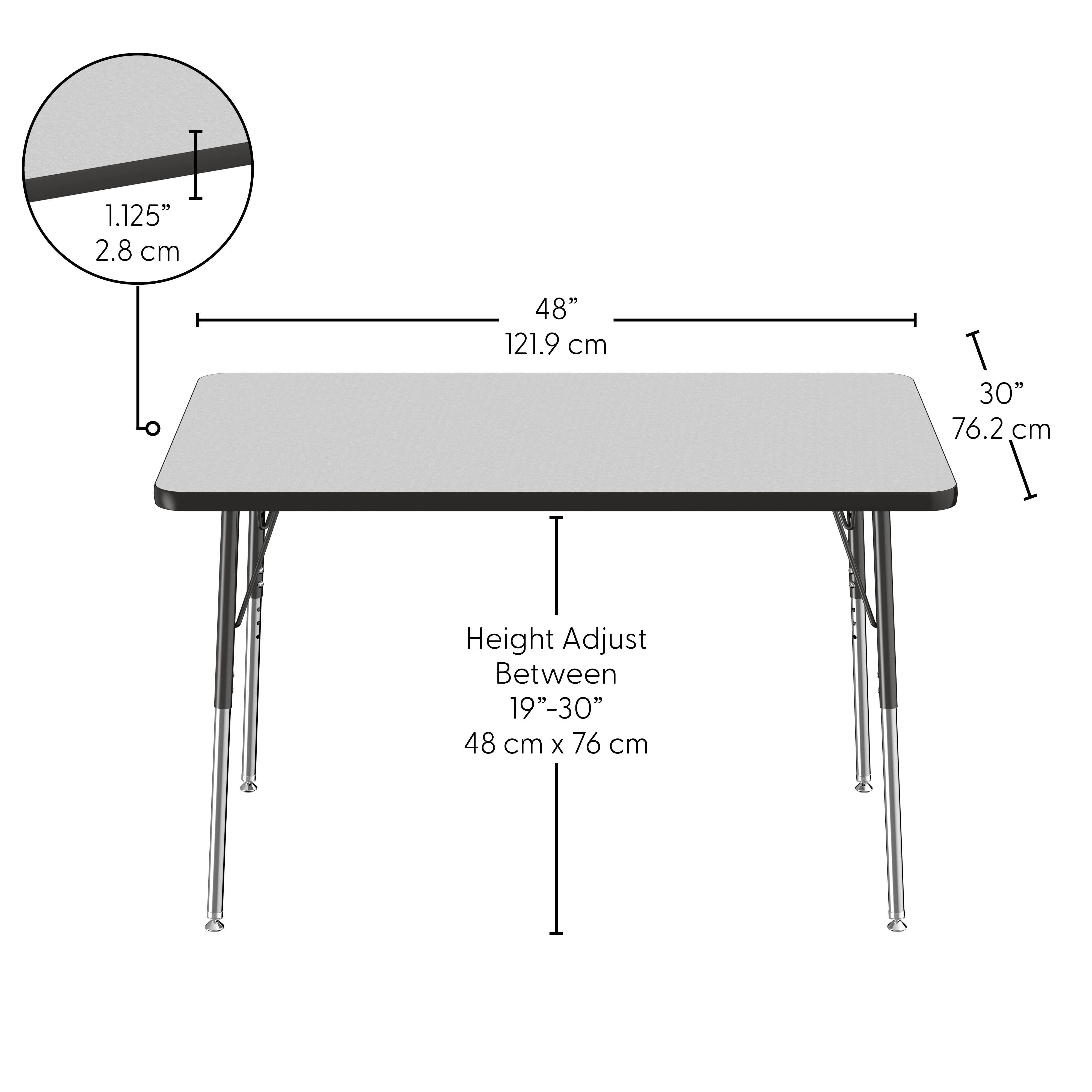 30" x 48" Rectangle Thermofused Activity Table with Adjustable Standard Swivel Glide Legs - Gray/Black