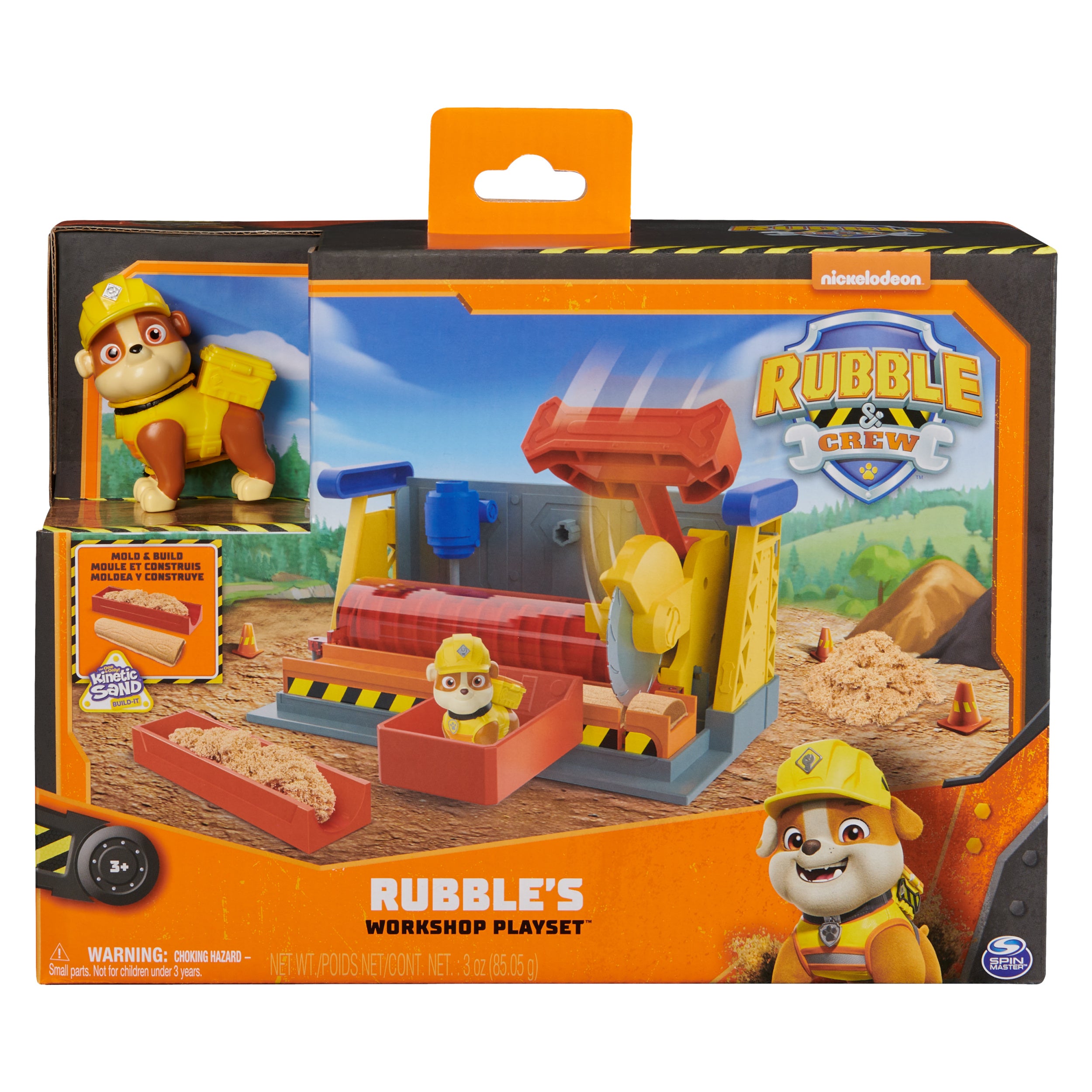 Rubble & Crew, Rubble’s Workshop Playset, Construction Toys with Kinetic Build-It Sand & Rubble Action Figure, Kids Toys for Boys & Girls Ages 3+