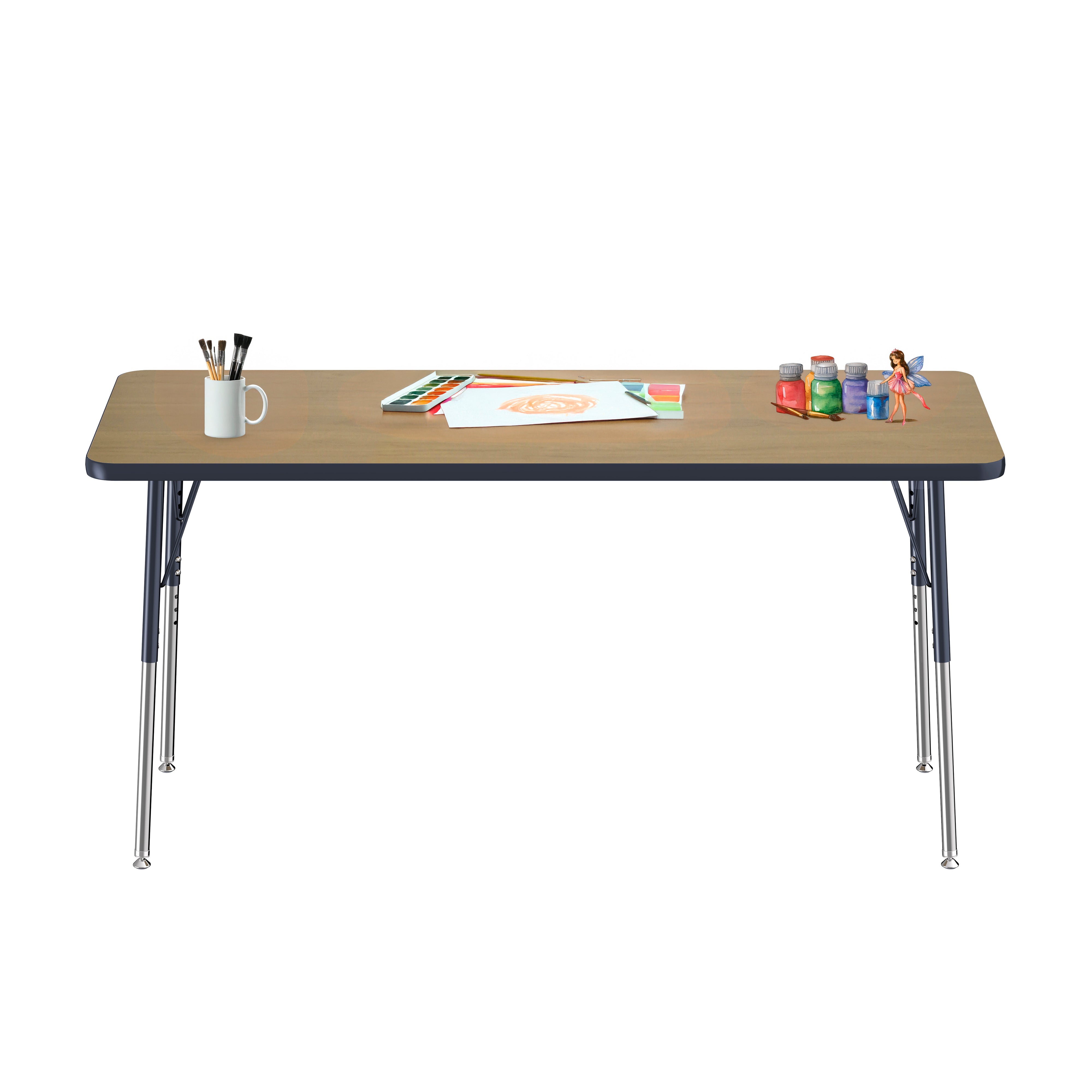 24" x 60" Rectangle T-Molding Activity Table with Adjustable Standard Swivel Glide Legs - Pasadena Oak/Navy