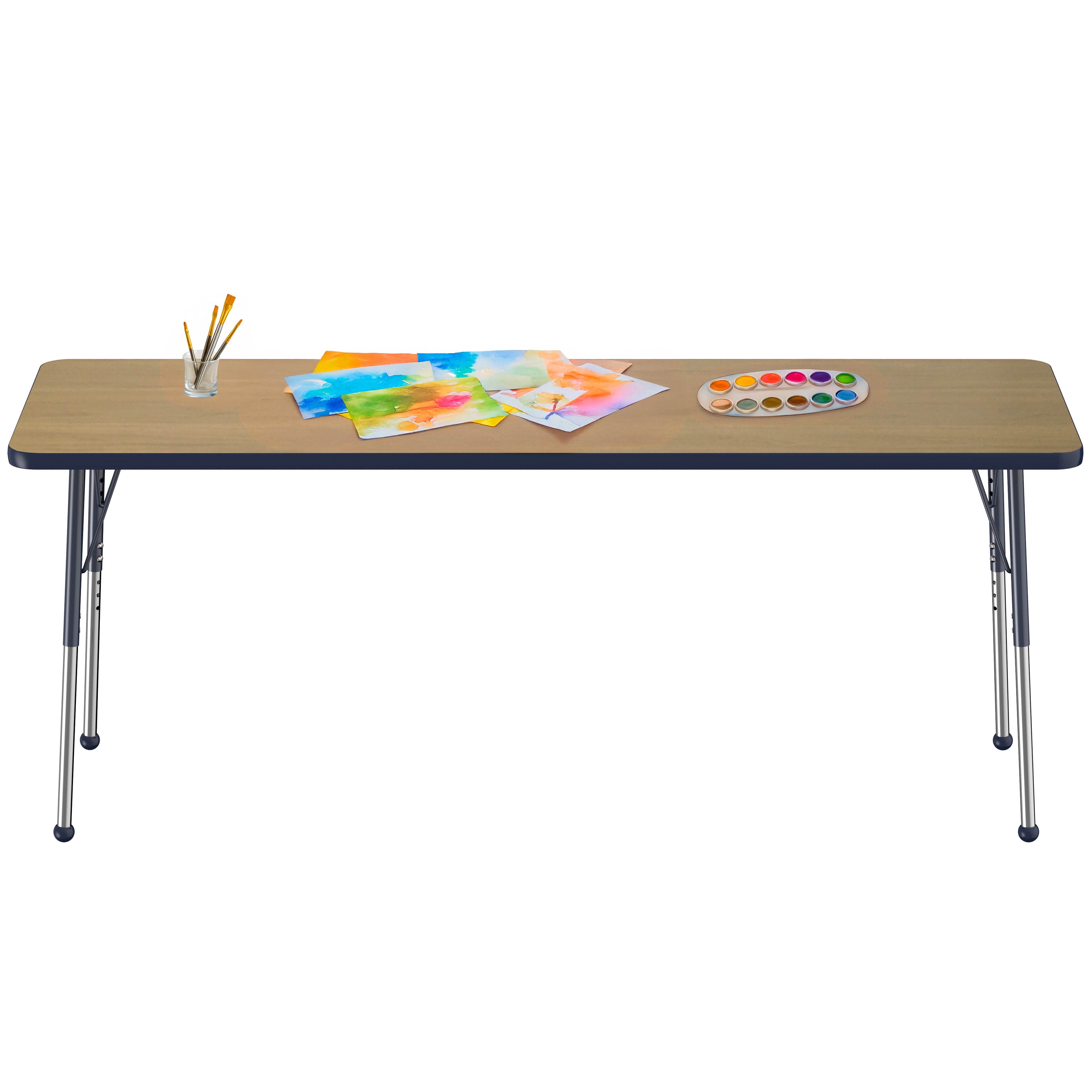 24" x 72" Rectangle T-Molding Activity Table with Adjustable Standard Ball Glide Legs - Pasadena Oak/Navy