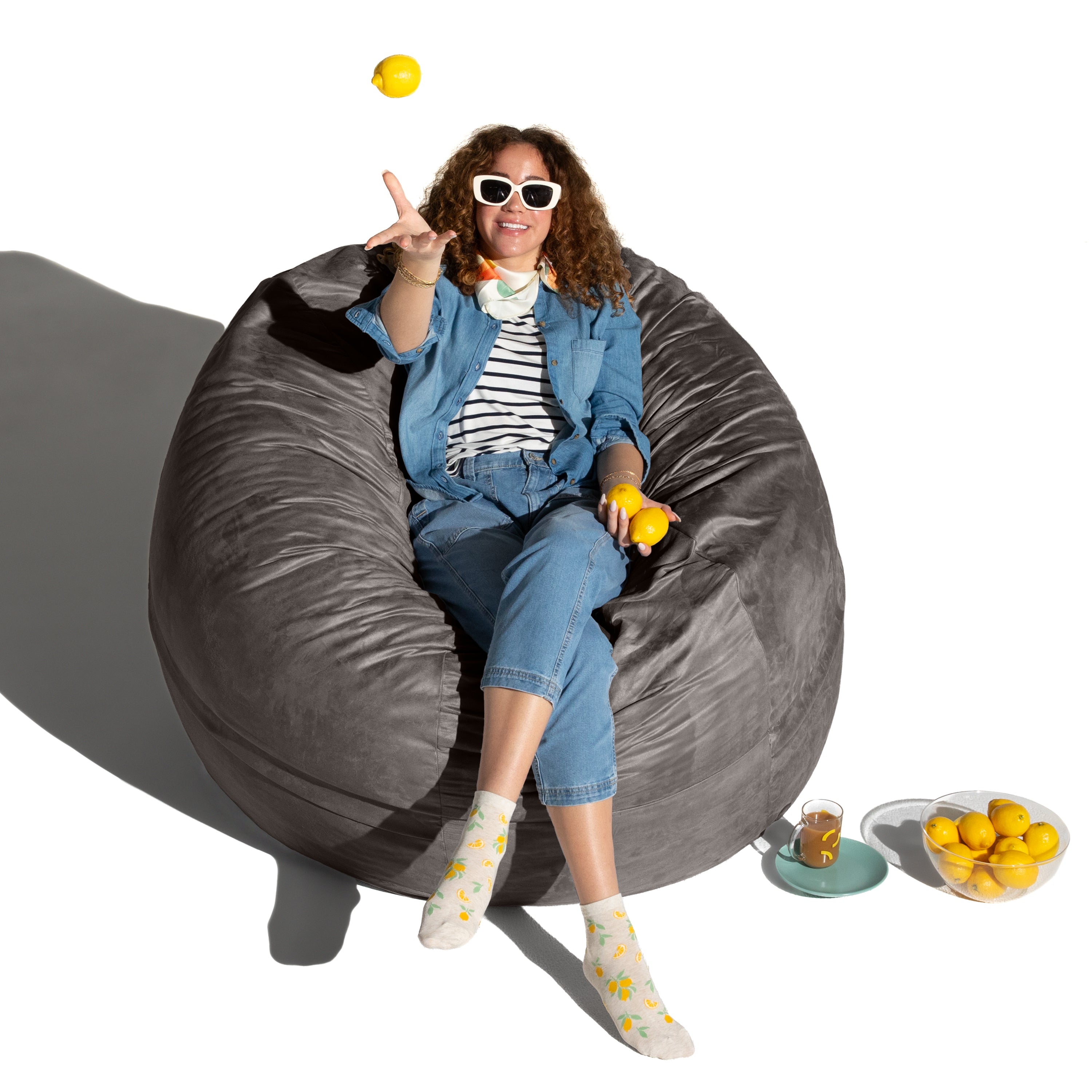 Jaxx Basics 5 Foot Large Adult Bean Bag Chair, Oversized with Filler, Gray