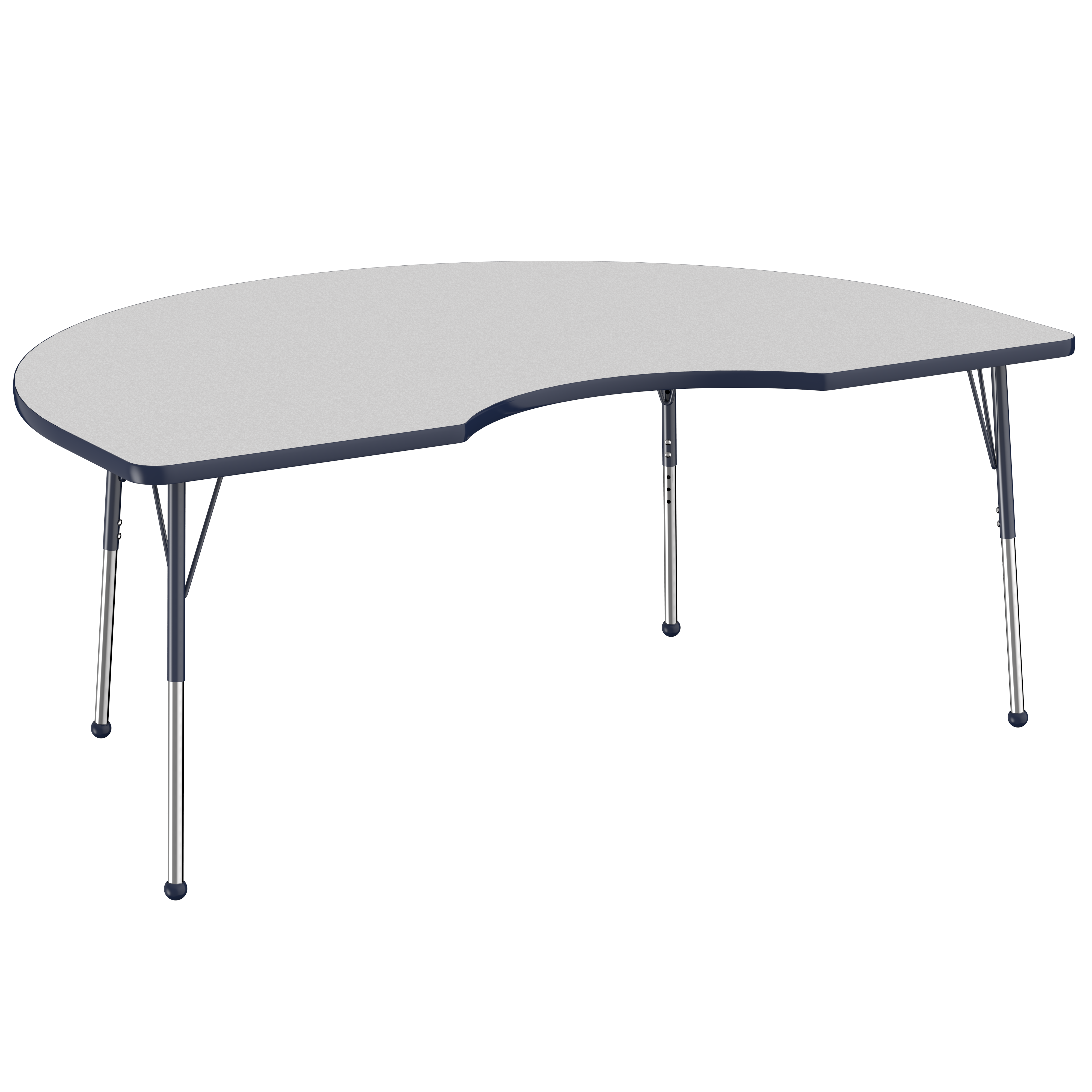48" x 72" Kidney T-Molding Activity Table with Adjustable Standard Ball Glide Legs - Gray/Navy