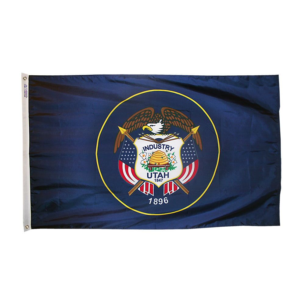 Utah State Flag 4x6 ft. Nylon SolarGuard Nyl-Glo 100% Made in USA to Official State Design Specifications.