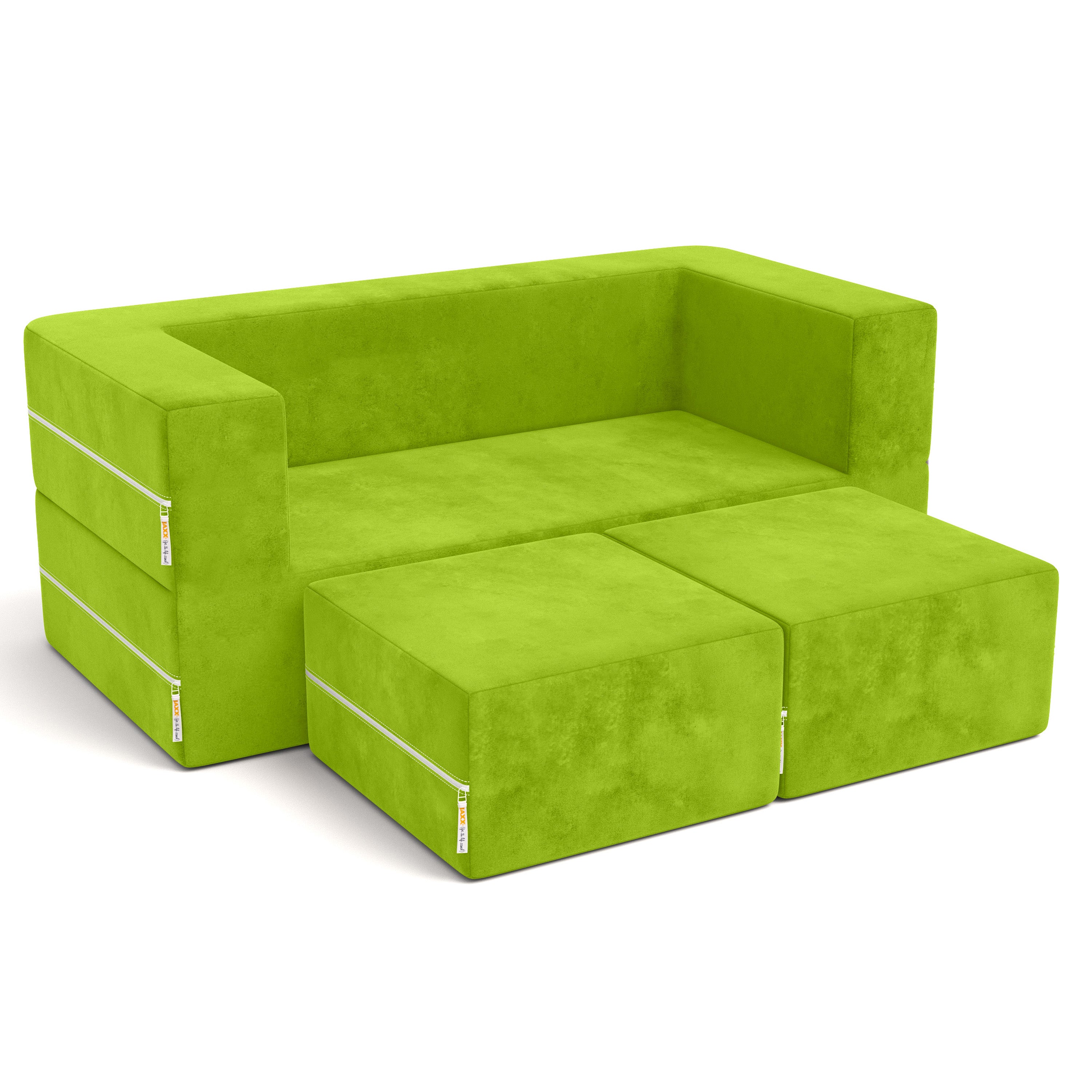 Jaxx Zipline Kids Modular Loveseat & Ottomans/Fold Out Lounger, Lime