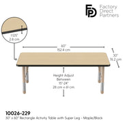 30" x 60" Rectangle T-Molding Activity Table with Adjustable Chunky Legs - Maple/Black/Sand