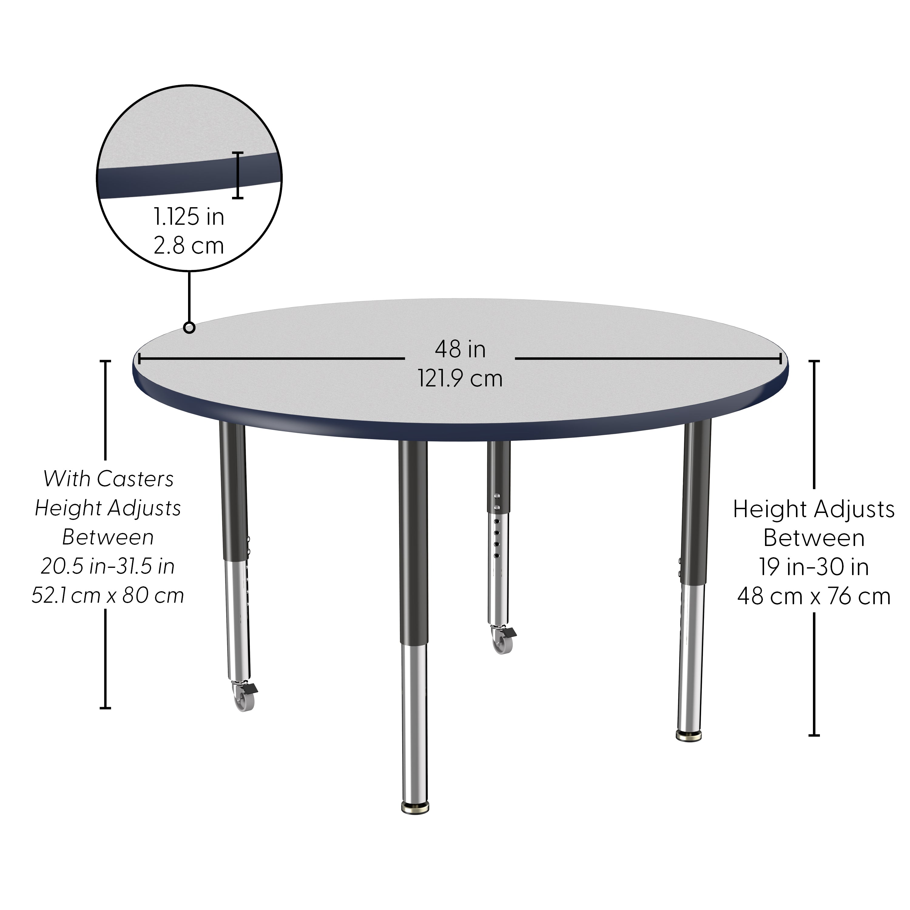 48" Round T-Molding Activity Table with Adjustable Super Legs - Gray/Navy/Black