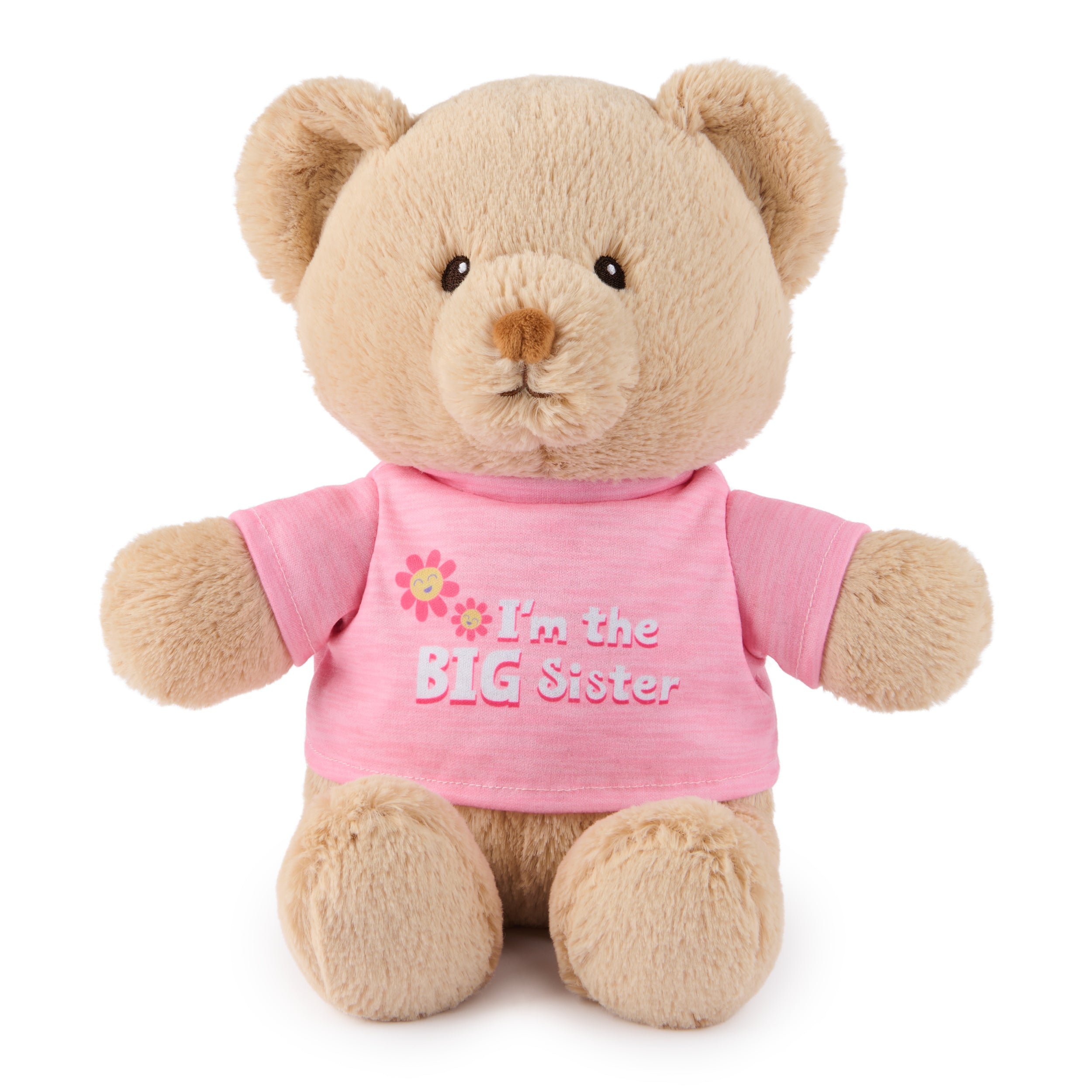 GUND “I'm the Big Sister” Sustainable Message Bear with Pink T-Shirt, Teddy Bear Made from 100% Recycled Materials for Ages 1 and Up, Tan, 12”