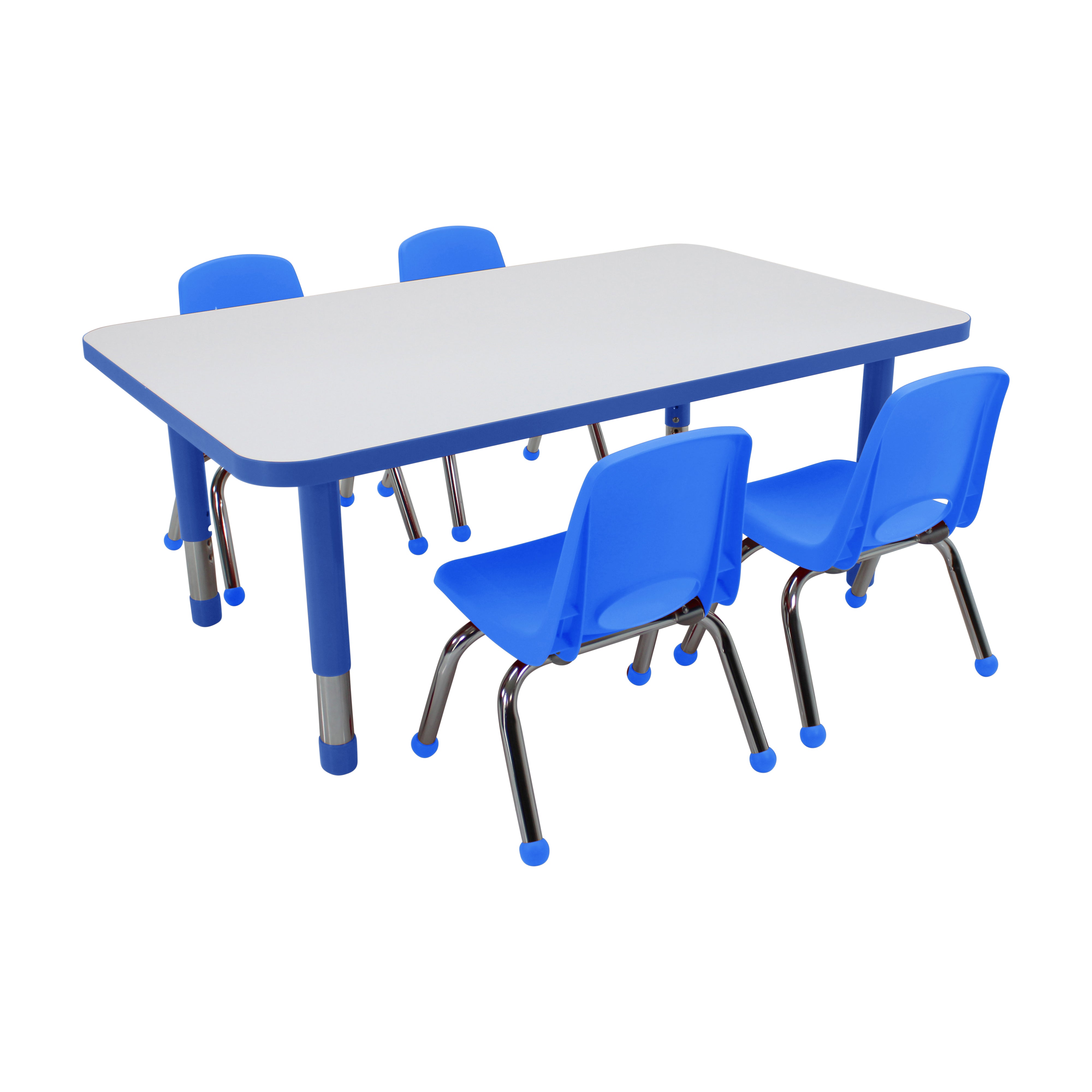30" x 48" Rectangle Dry-Erase Activity Table with Chunky Legs and 10" Stack Chairs with Ball Glides, 5-Piece Set - Whiteboard/Blue