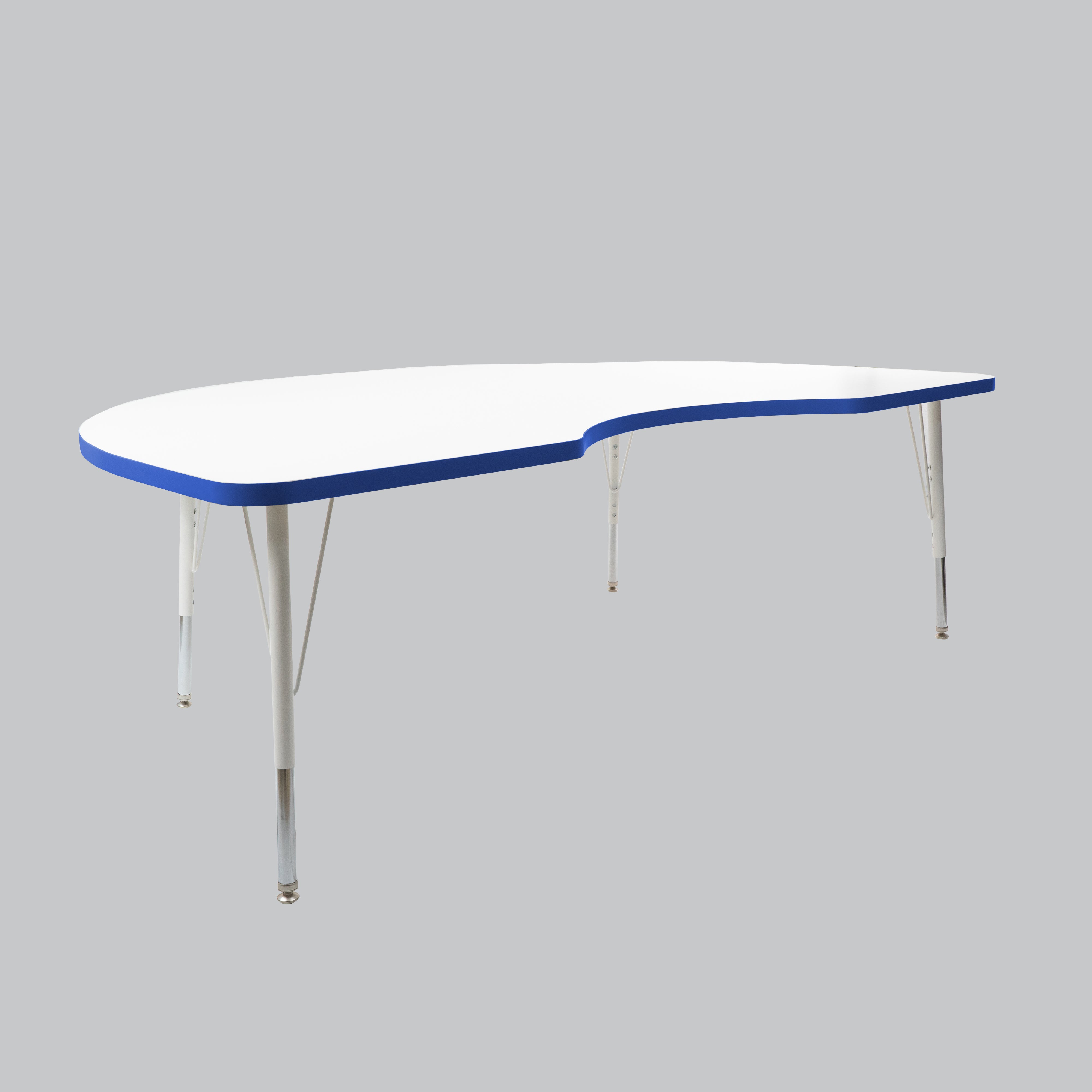 48" x 72" Kidney Thermofused Activity Table with Adjustable Standard Swivel Glide Legs - White/Blue/White