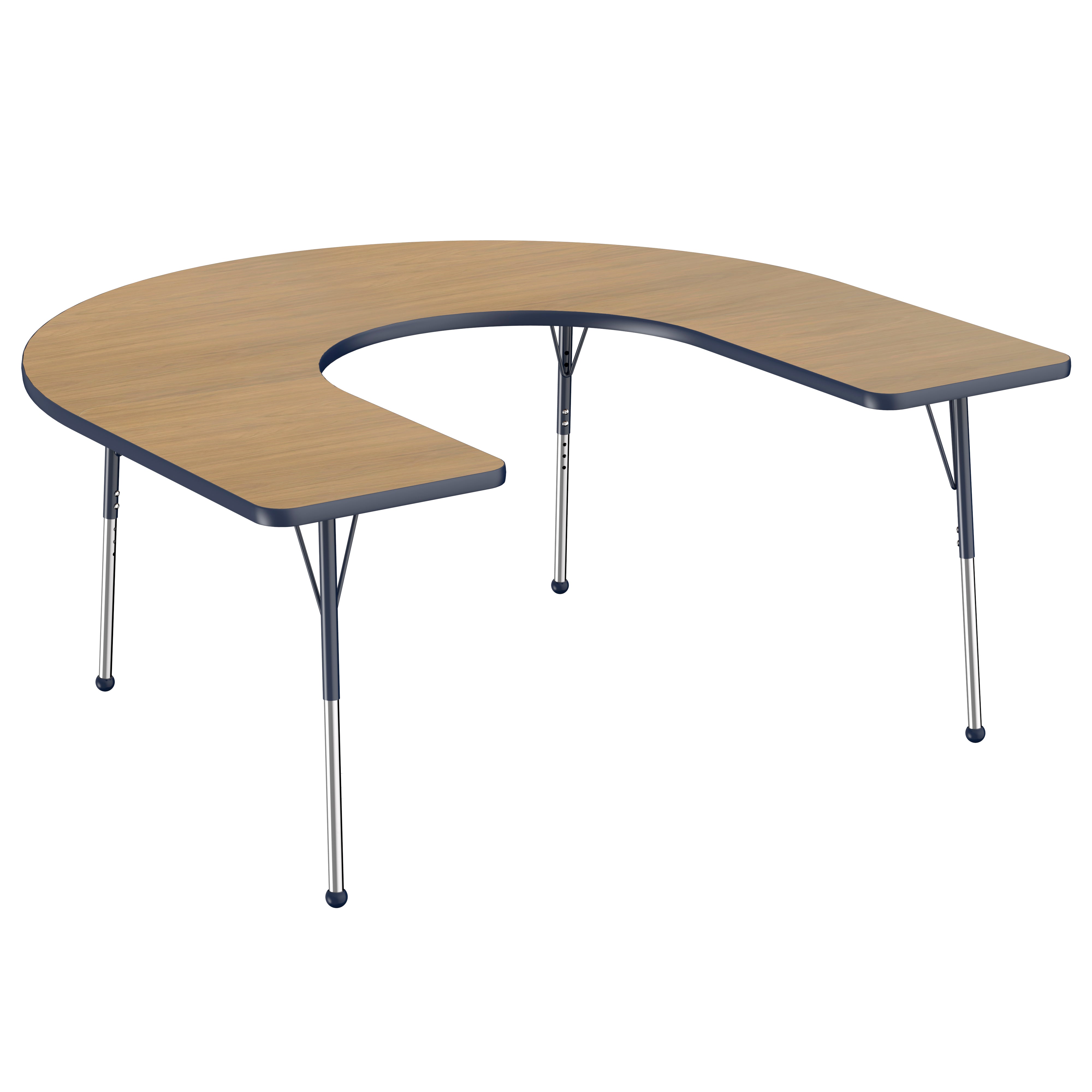 60" x 66" Horseshoe T-Molding Activity Table with Adjustable Standard Ball Glide Legs - Pasadena Oak/Navy