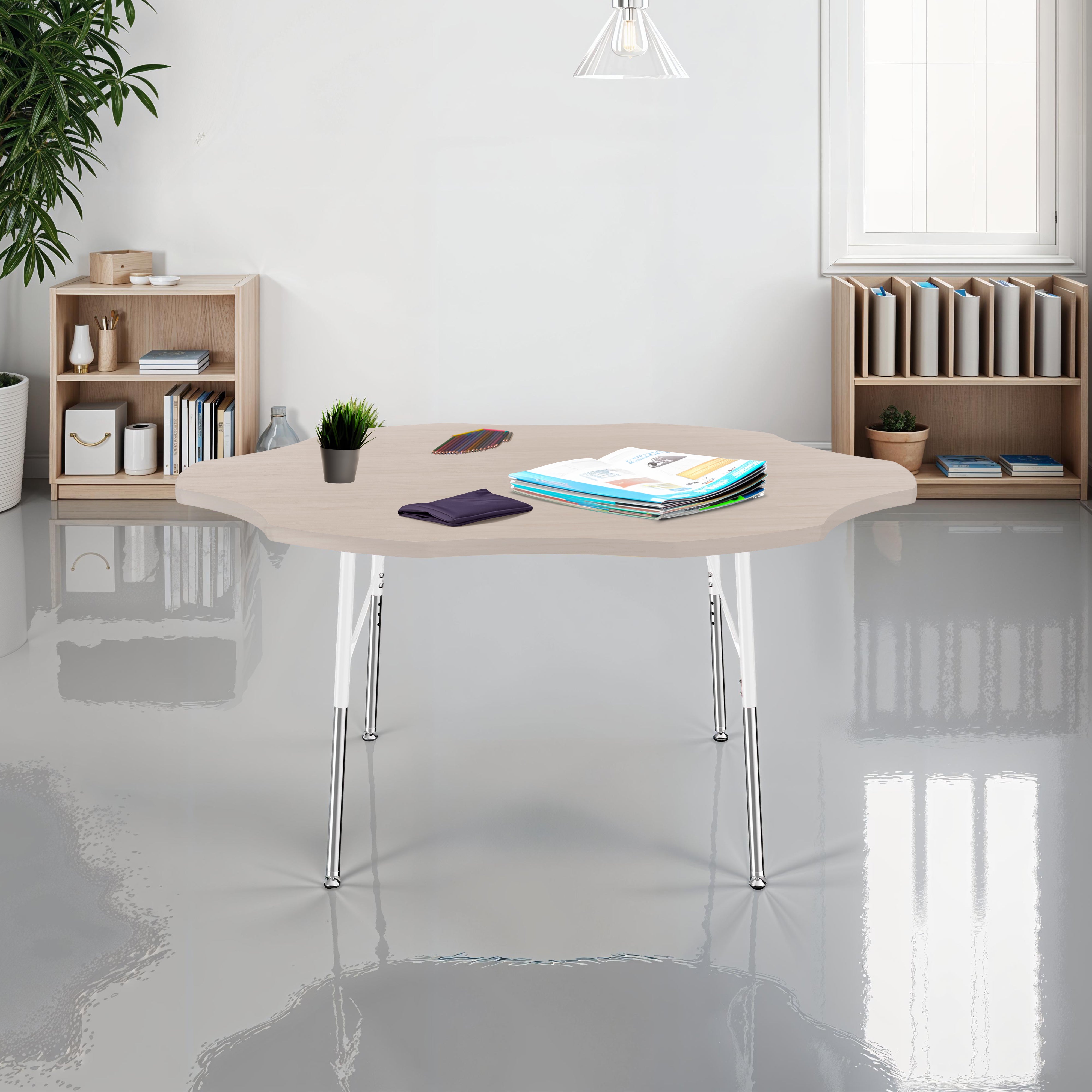60" Flower Thermofused Woodgrain Activity Table with Standard Legs - Asian Sand/White