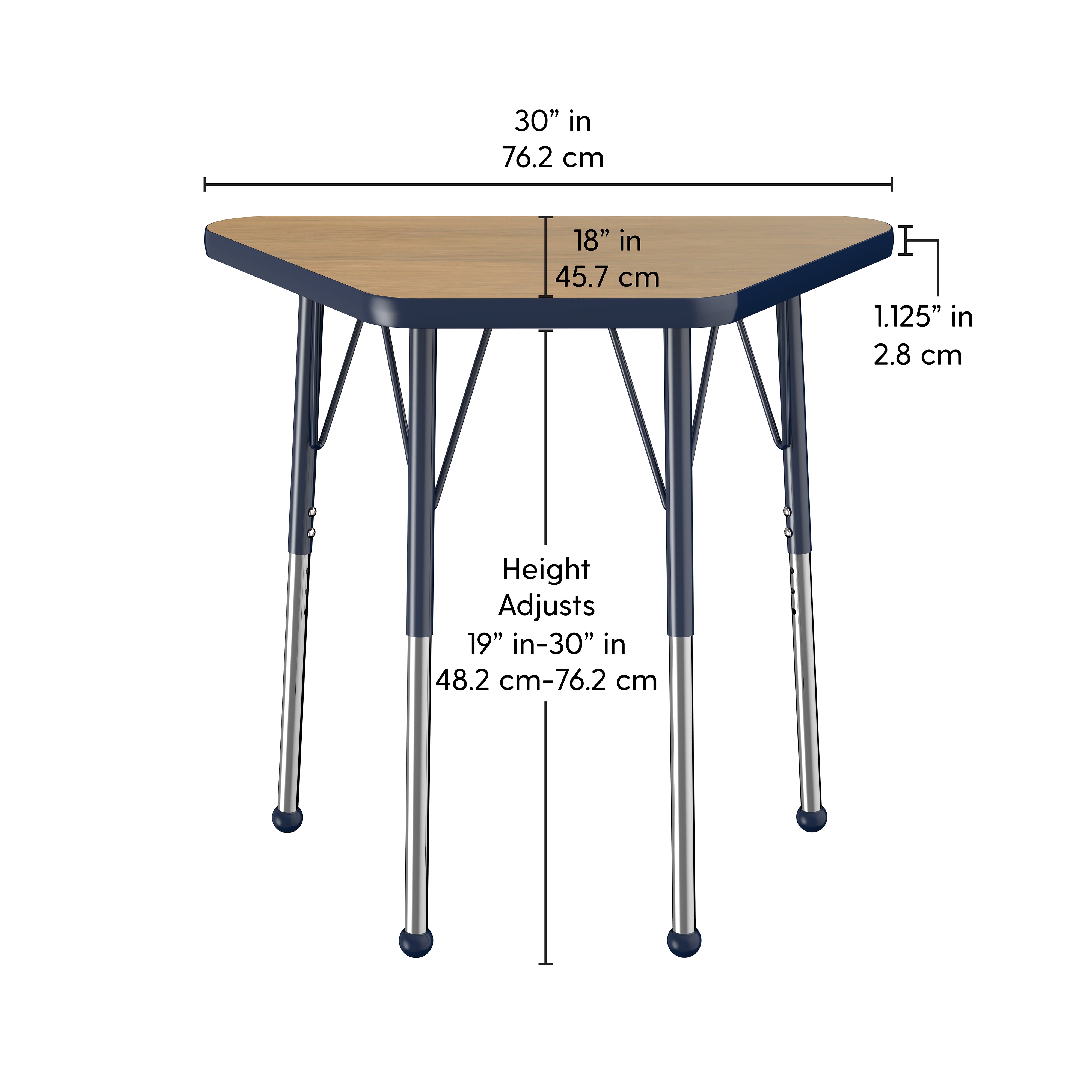 18" x 30" Trapezoid T-Molding Activity Table with Adjustable Standard Ball Glide Legs - Pasadena Oak/Navy