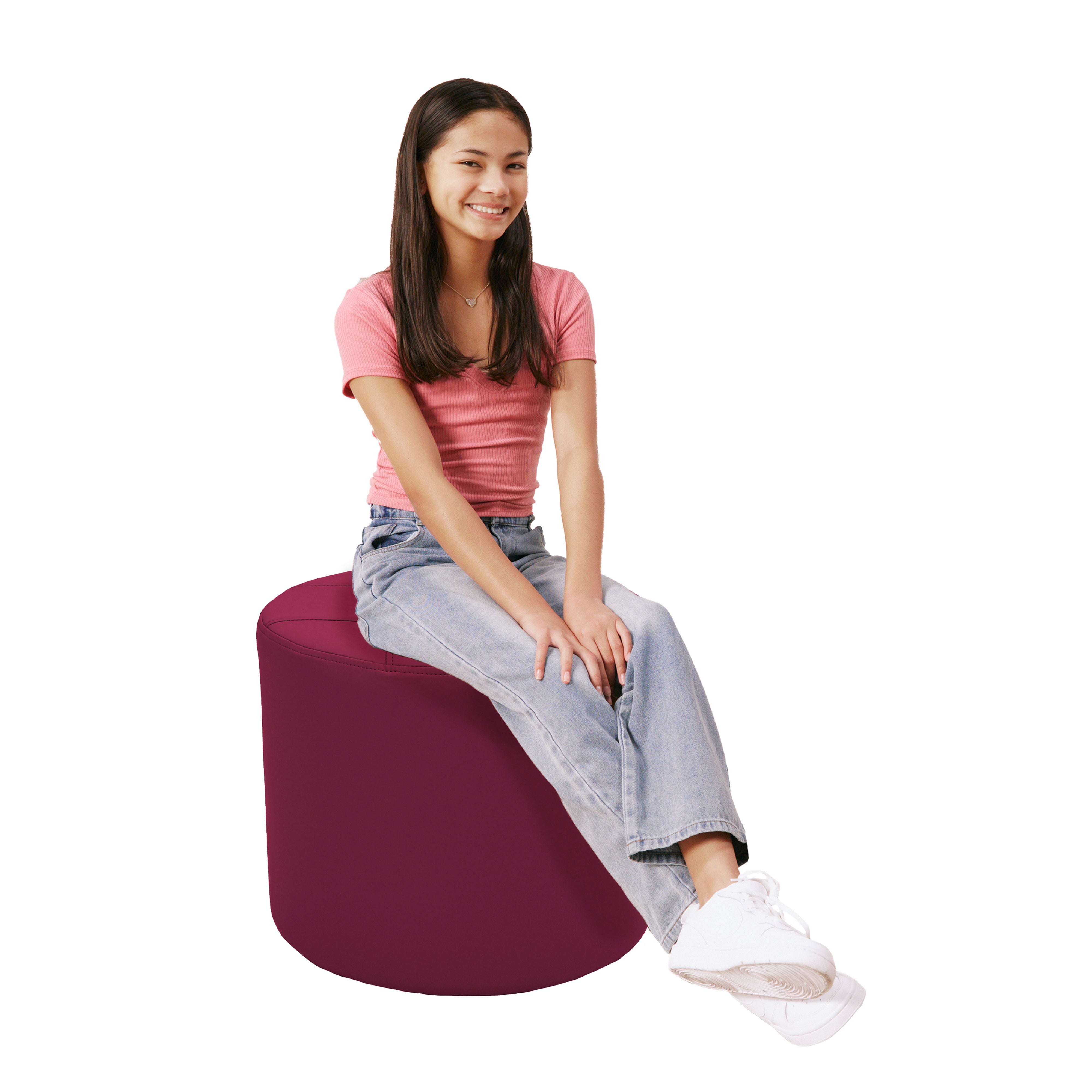 Tufted Round Ottoman 16" Height - Raspberry