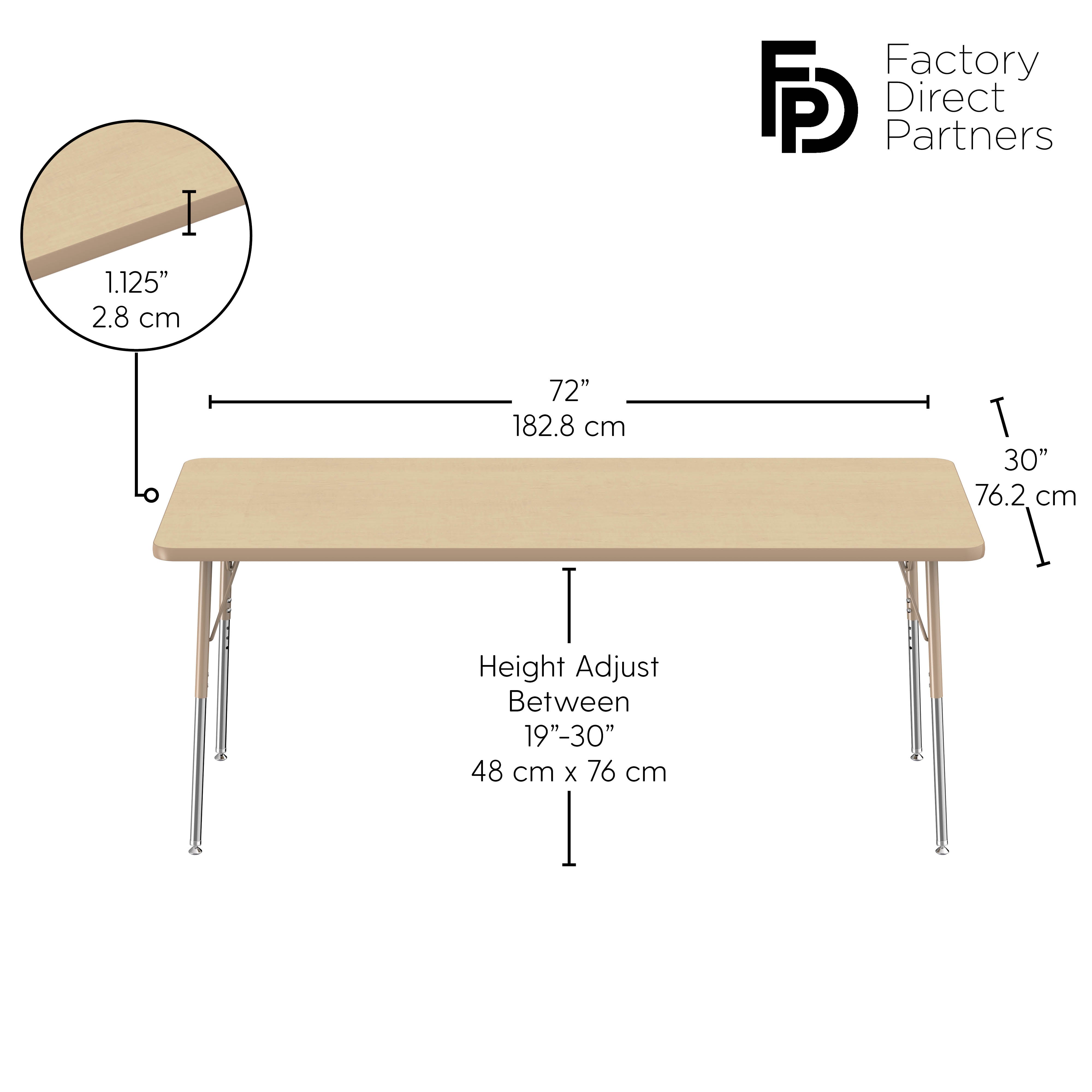 30" x 72" Rectangle T-Molding Activity Table with Adjustable Standard Swivel Glide Legs - Maple/Sand