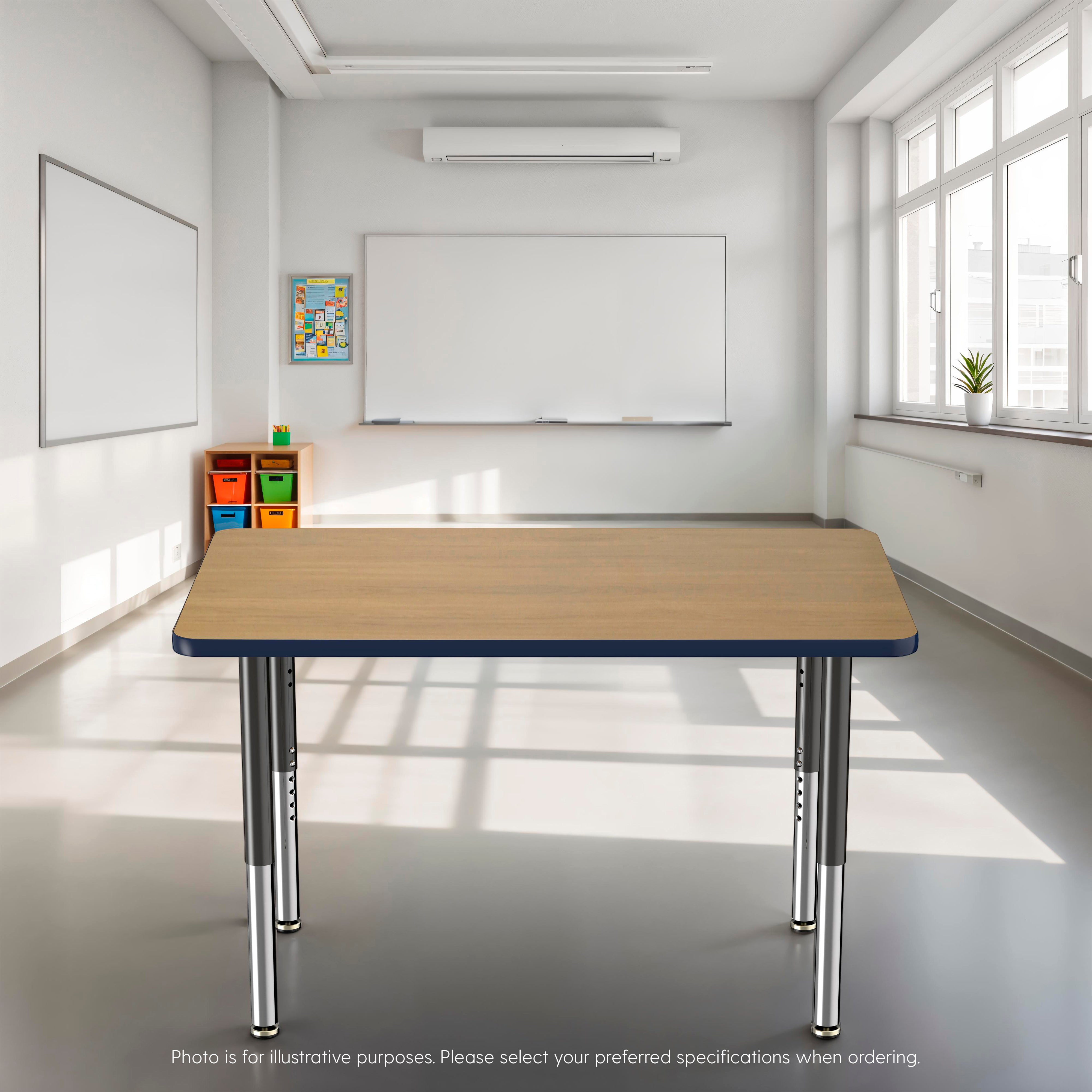 30" x 48" Rectangle T-Molding Activity Table with Adjustable Super Legs - Pasadena Oak/Navy/Black